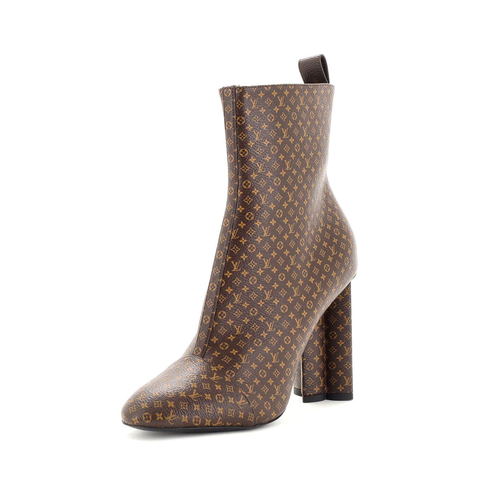 image of Louis Vuitton Women's Silhouette Ankle Boots Nano Monogram Canvas None in Brown (Size 10)
