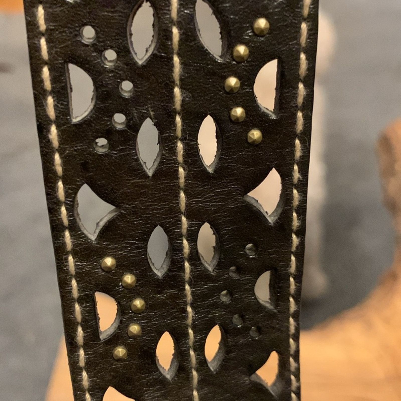 Vintage Double buckle perforated leather belt solid brass with studs Size ONE SIZE - 9 Thumbnail