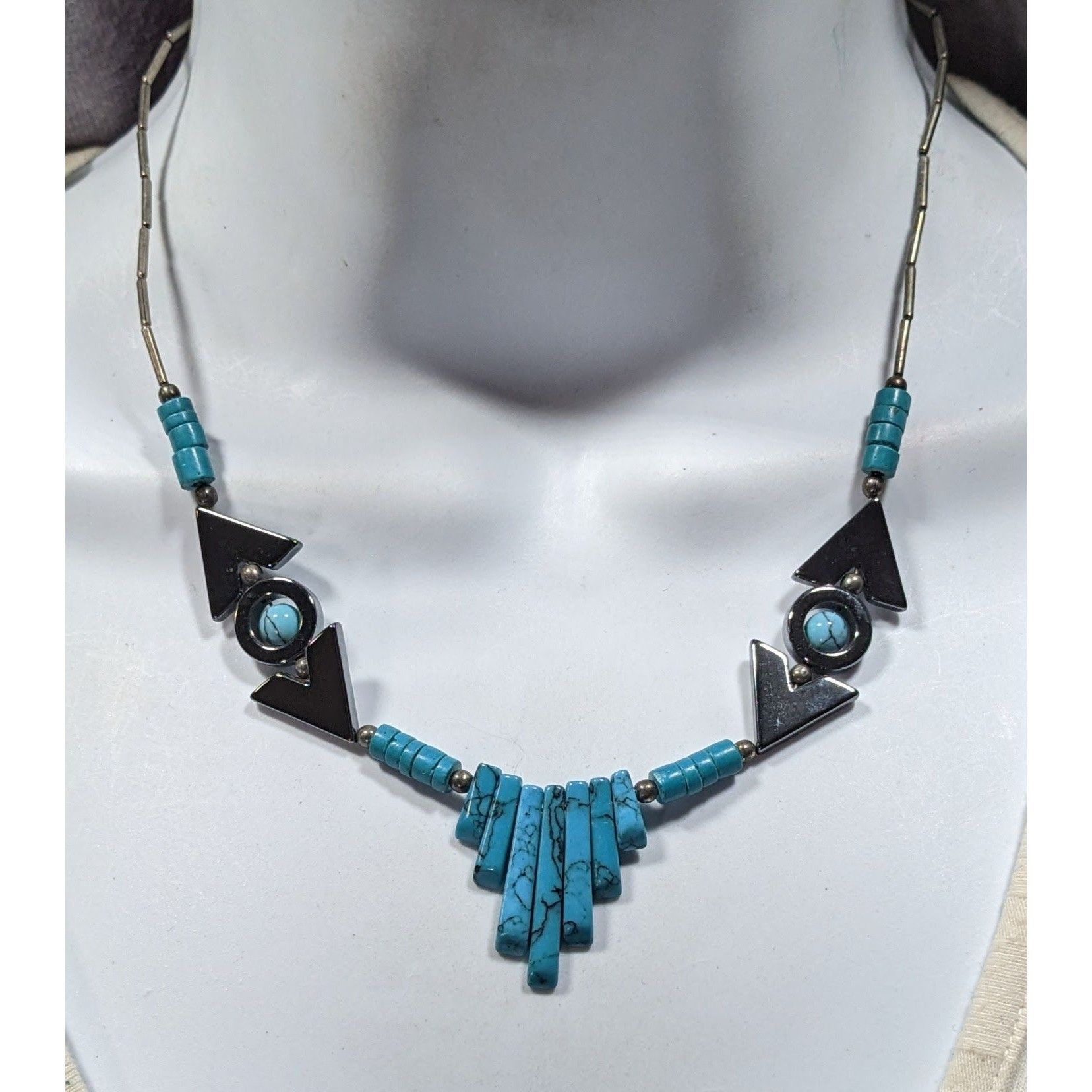 Other Vintage Southwestern Hematite Liquid Silver And Faux Turquoi Size ONE SIZE - 4 Thumbnail