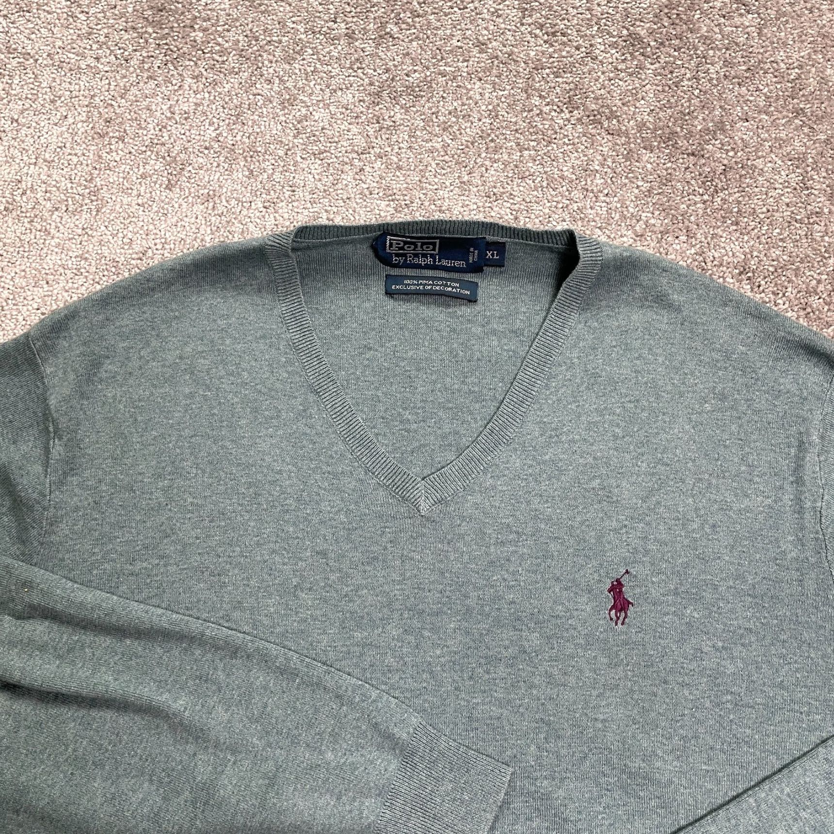 Ralph Lauren Polo Ralph Lauren Sweater Mens XL Green V-Neck Knit Cotton Solid Classic Designer Mens Size US XL / EU 56 / 4 - 3 Thumbnail