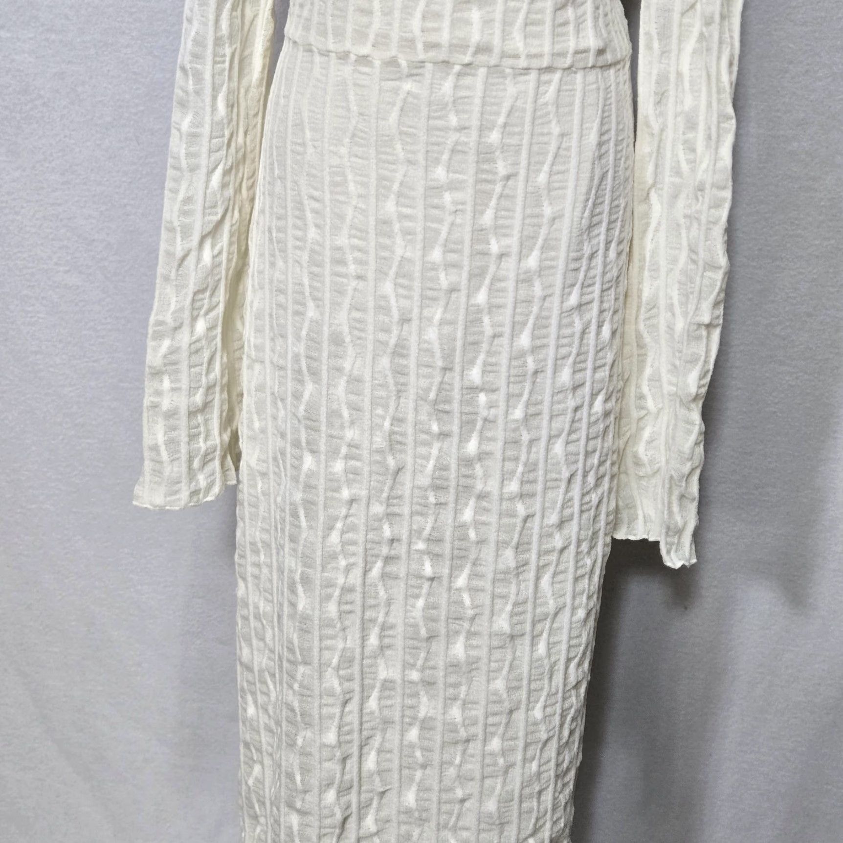 Vintage Nocturne Dress Womens Medium White Off Shoulder Textured Knit Bodycon Maxi Gown Size M / US 6-8 / IT 42-44 - 3 Thumbnail