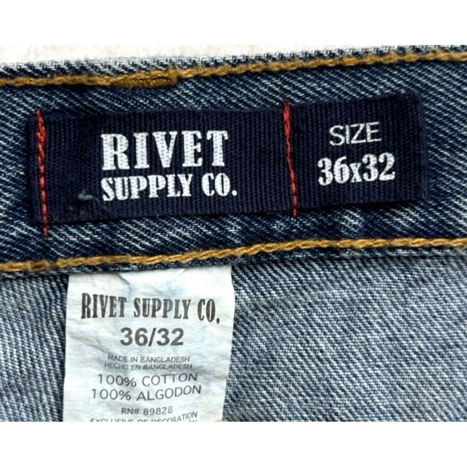 Vintage Rivet Supply Co Blue Jeans Men Straight Leg Pockets button zip closure 36x32 Fit (38x32) Size US 36 / EU 52 - 3 Thumbnail