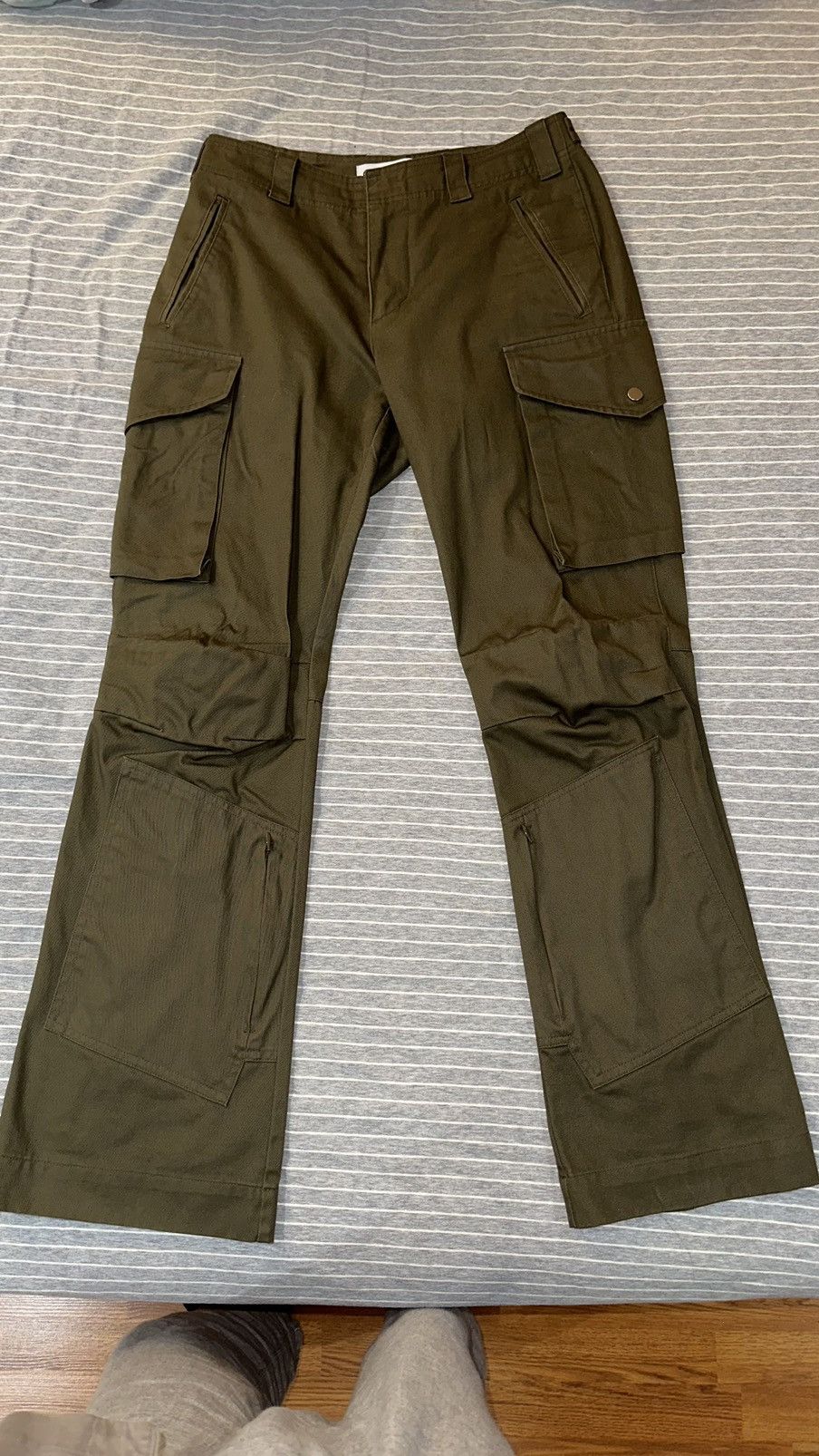 image of Cmmawear Hourglass Flared Cargos in Miltary Green, Men's (Size 30)