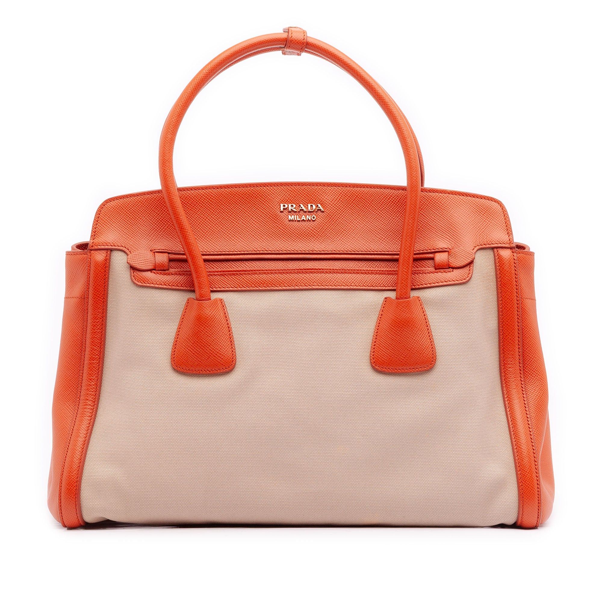 Prada Bicolor Saffiano Cuir Trimmed Canvas Satchel Size ONE SIZE - 1 Thumbnail