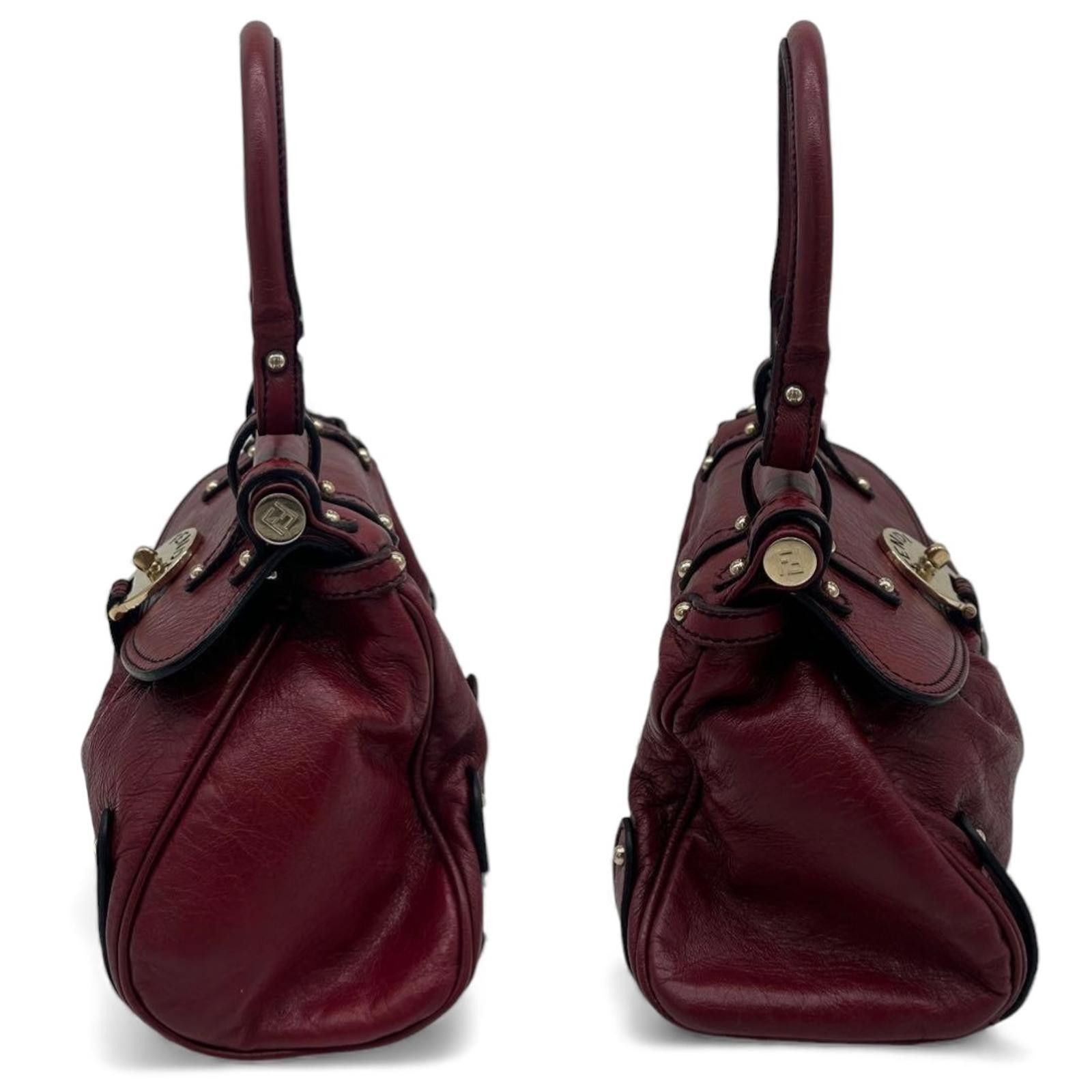 Fendi Fendi - Burgundy Leather Handbag Gold Hardware Size ONE SIZE - 5 Thumbnail