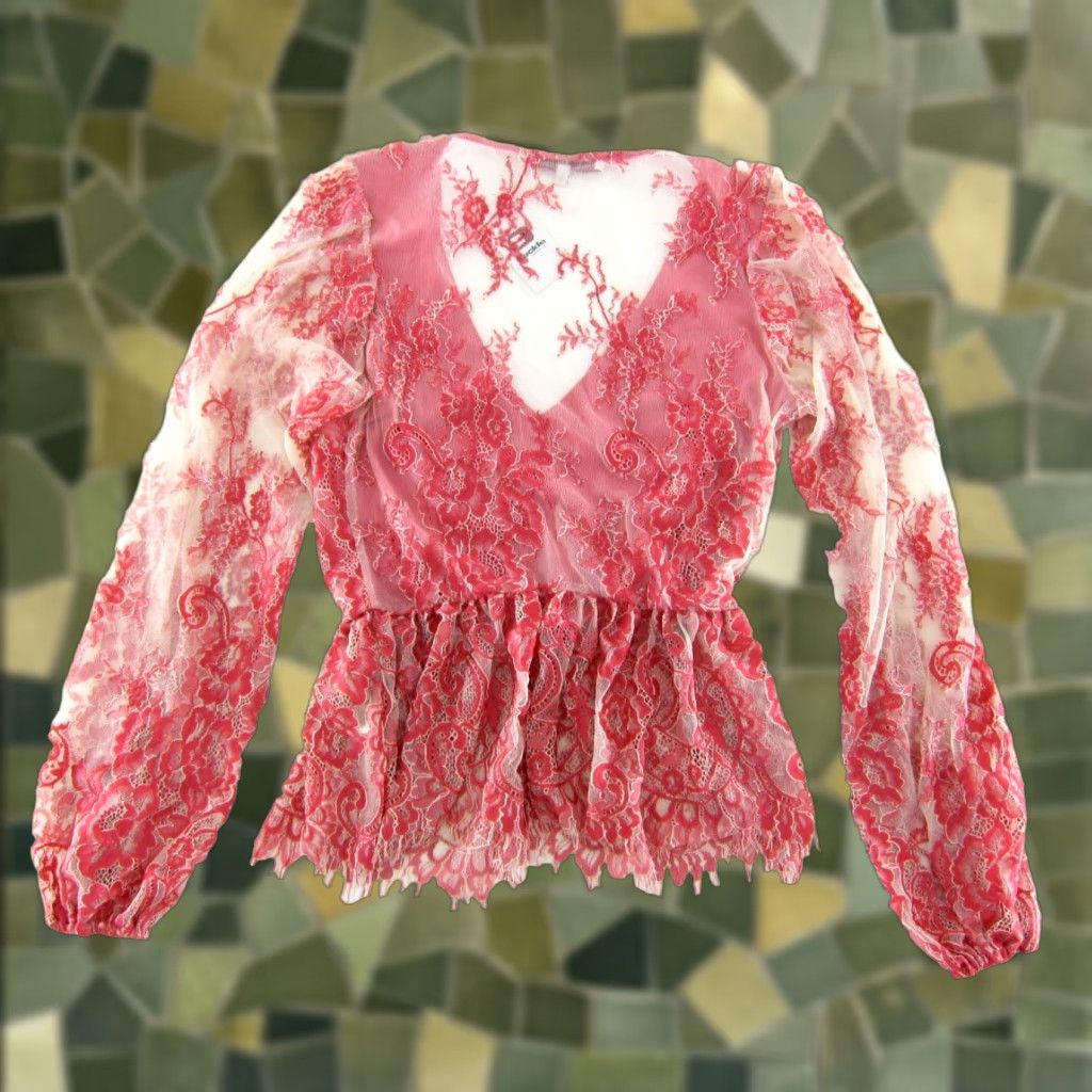Vintage VINTAGE Willow & Root Pink Ivory Floral Embroidered Lace Long Sleeve V-Neck Blouse S Size S / US 4 / IT 40 - 1 Thumbnail
