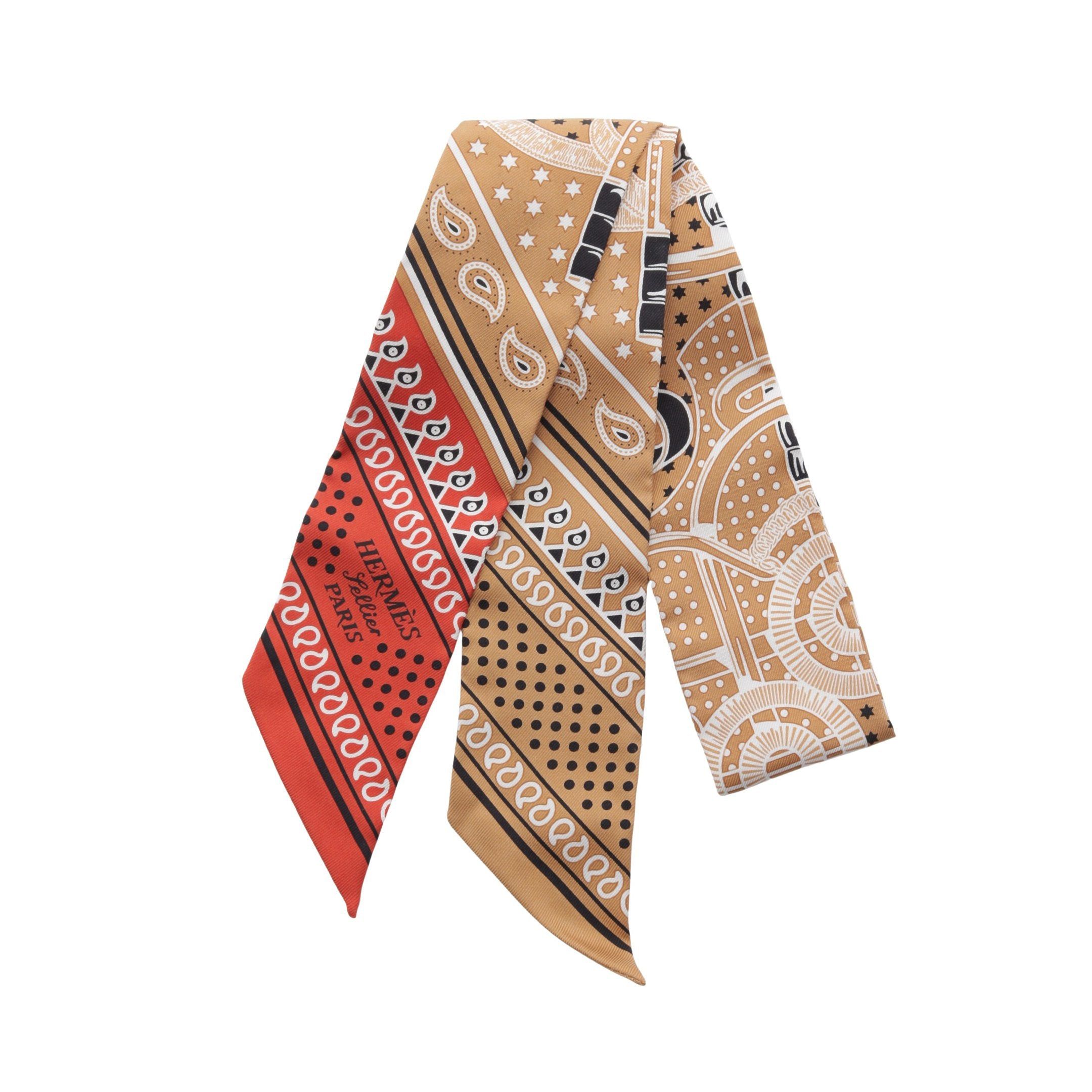 Hermes Hermes Twilly Eperon Bandana Ribbon Scarf Silk Beige Multicolor Size ONE SIZE - 1 Thumbnail