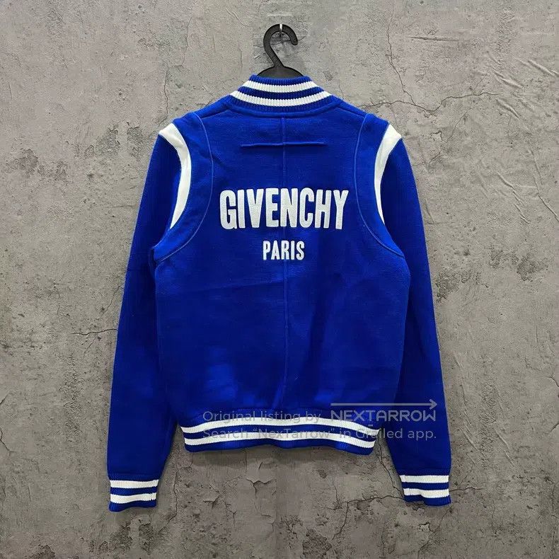 Givenchy Givenchy White and Blue Striped Wool Knit Baseball Jacket Size US S / EU 44-46 / 1 - 1 Thumbnail