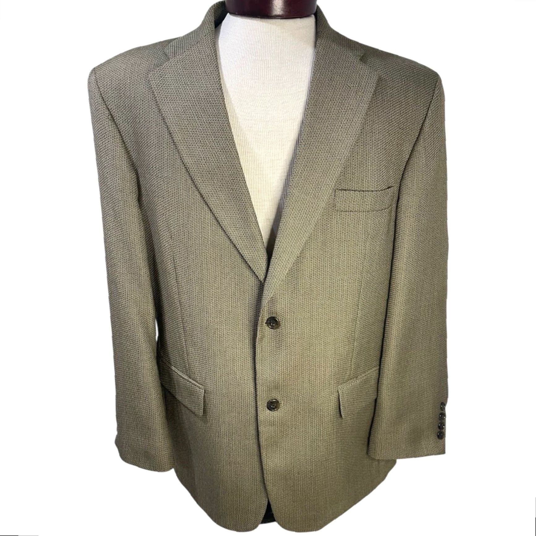 Haggar VINTAGE Haggar 2 Button Mens Sport Coat Blazer Olive Wool Blend Coat 46R Regular Men Girls? Size 46R - 5 Thumbnail