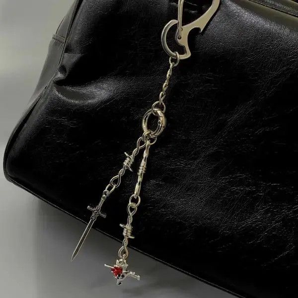 Jewelry Silver Sword and Rose Cross Keychain, Gothic Charm Size ONE SIZE - 1 Thumbnail