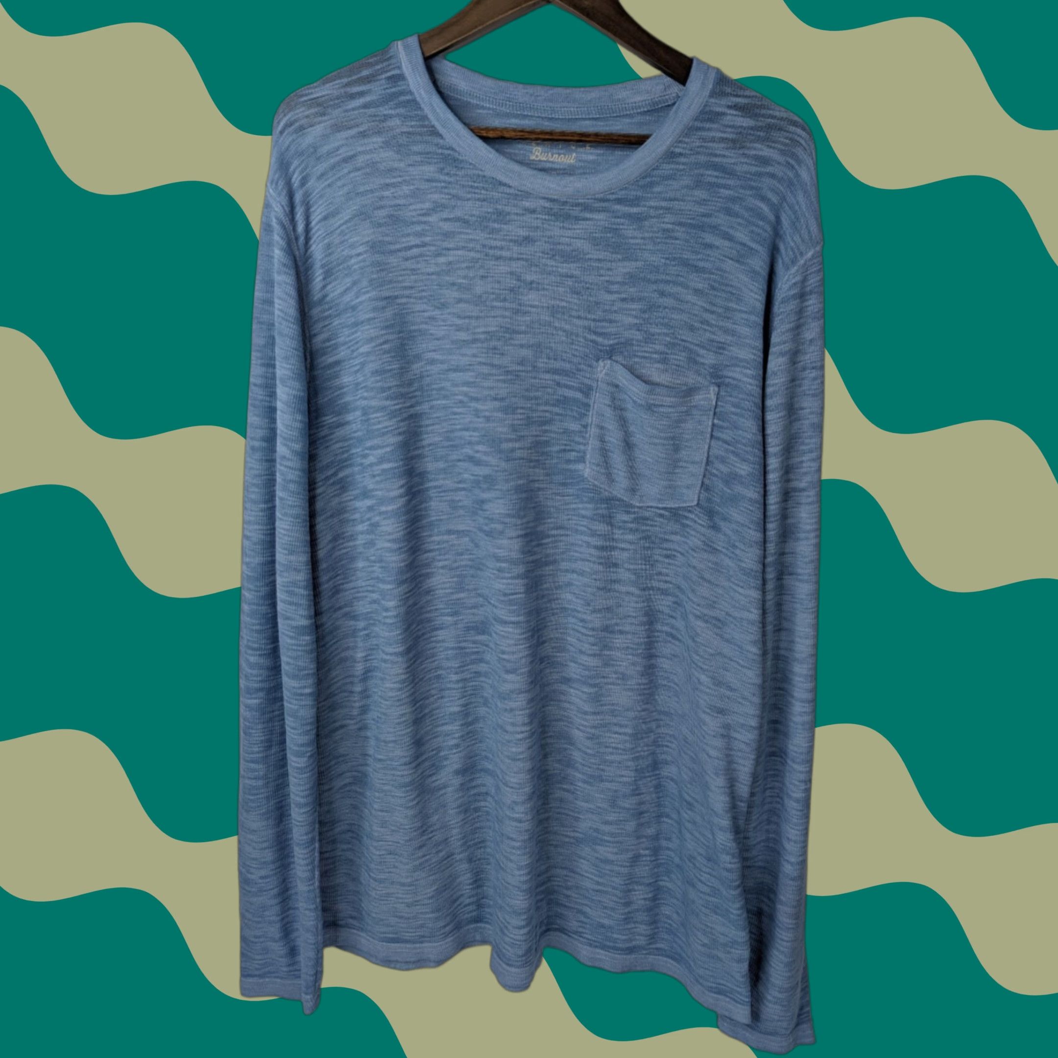 Lucky Brand Lucky Brand Tee Shirt - Men's XL Crew Neck Long Sleeve Blue Pocket Burnout 100% Cotton/Polyester Shirt Size US XL / EU 56 / 4 - 1 Thumbnail