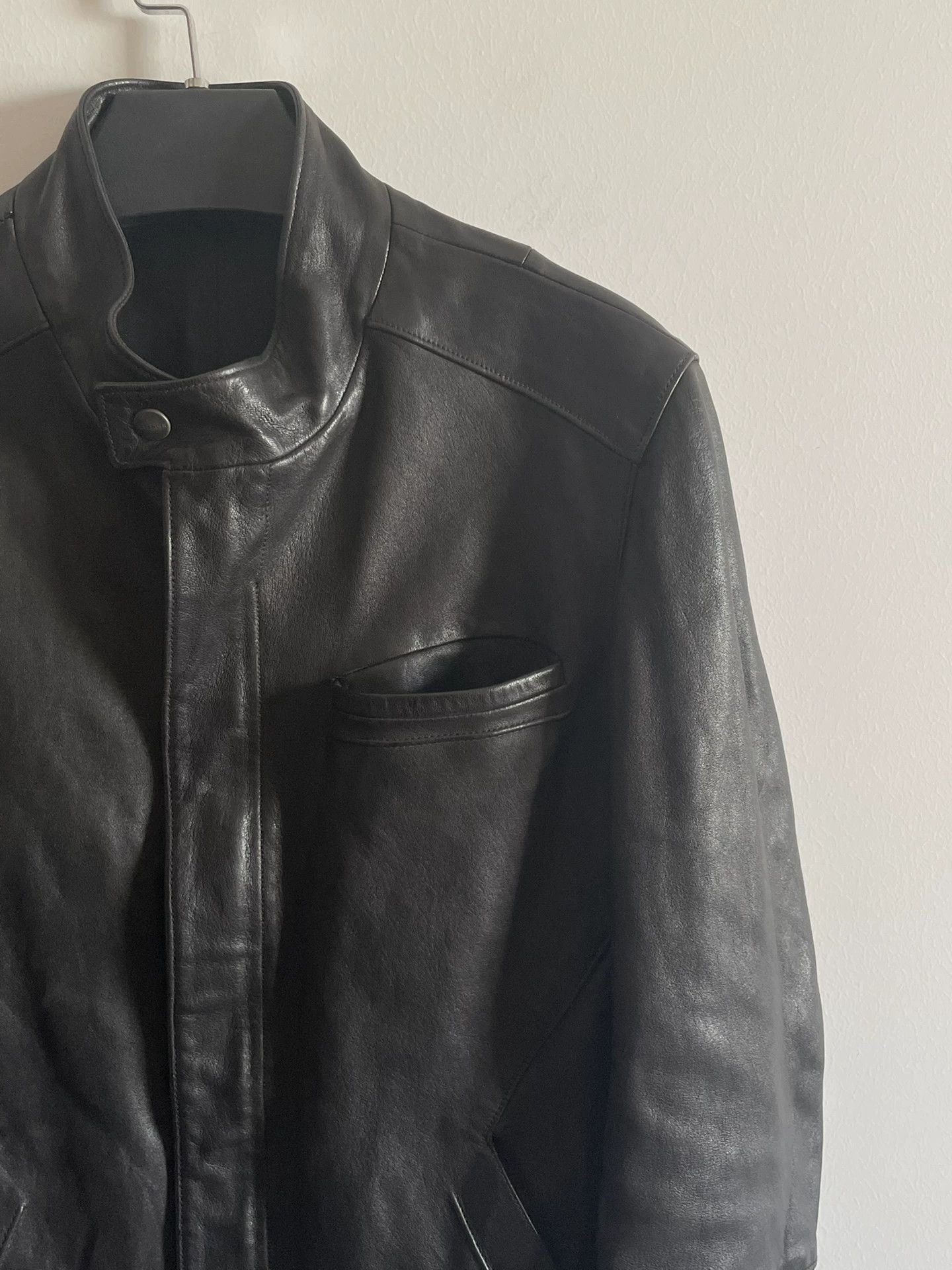 Jil Sander Black Leather Moto Jacket with Stand Collar Size US S / EU 44-46 / 1 - 4 Thumbnail
