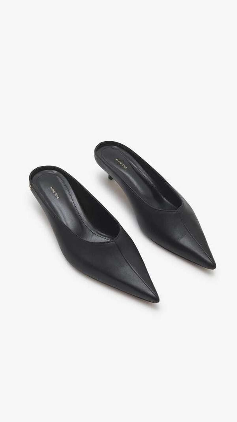 Designer Anine Bing Women 39 Black Rooney Mules Pointed Low Heel Pump Size US 9 / IT 39 - 3 Thumbnail