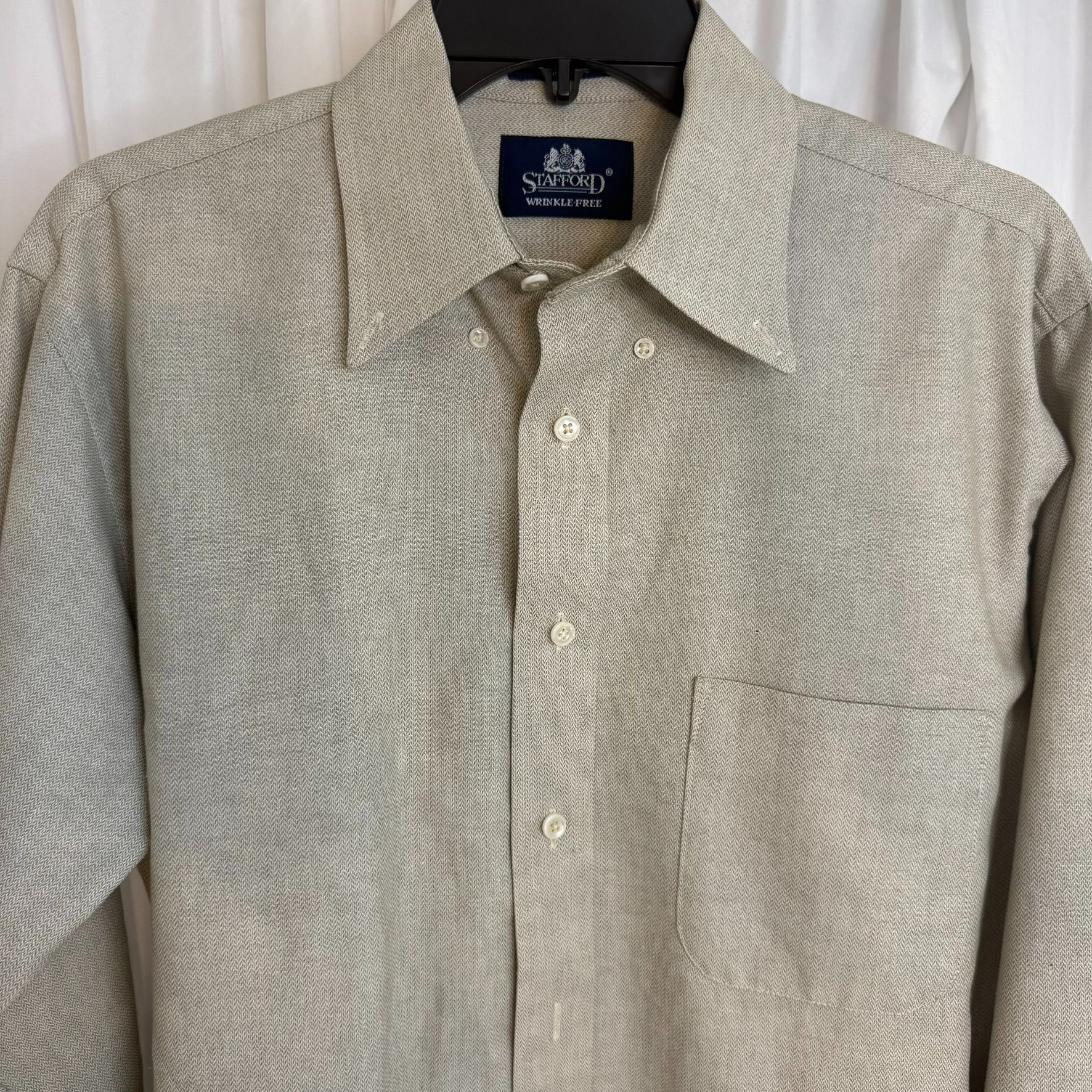 Stafford Stafford Vintage Mens Wrinkle-Free Beige Button-Down Dress S Size US L / EU 52-54 / 3 - 3 Thumbnail