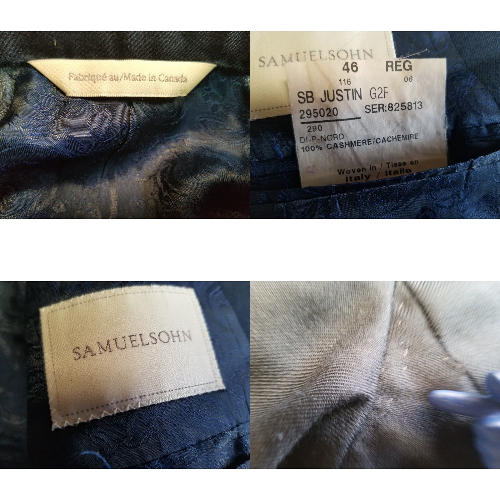 Vintage Samuelsohn Blazer Jacket Men 46R Blue Cashmere Notch Lapel Single-Breasted 4-Button Double-Vented Regular Tailored Sport Coat Size 46R - 8 Thumbnail