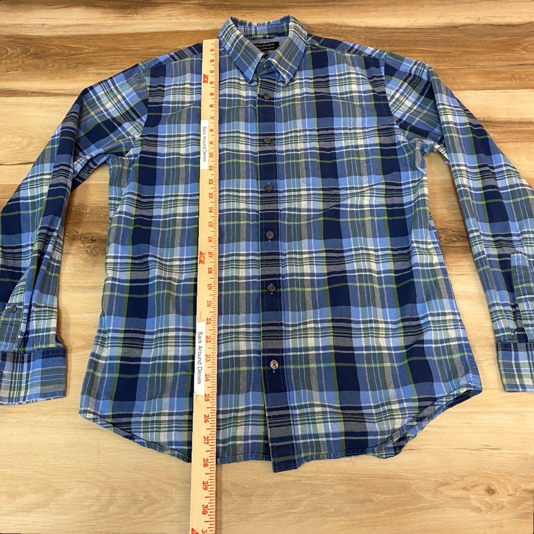 Banana Republic Banana Republic Shirt Mens Medium Long Sleeve Button-Up Plaid Slim Fit Cotton Blue Size US M / EU 48-50 / 2 - 5 Thumbnail