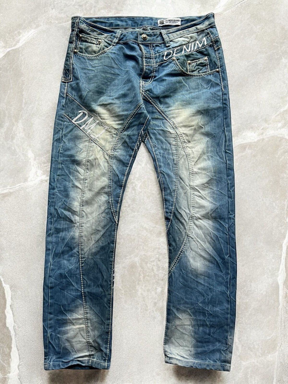 Vintage CRAZY MULTICOLOURED WIDE JEANS VINTAGE WASHED DENIM PANTS Size US 36 / EU 52 - 3 Thumbnail
