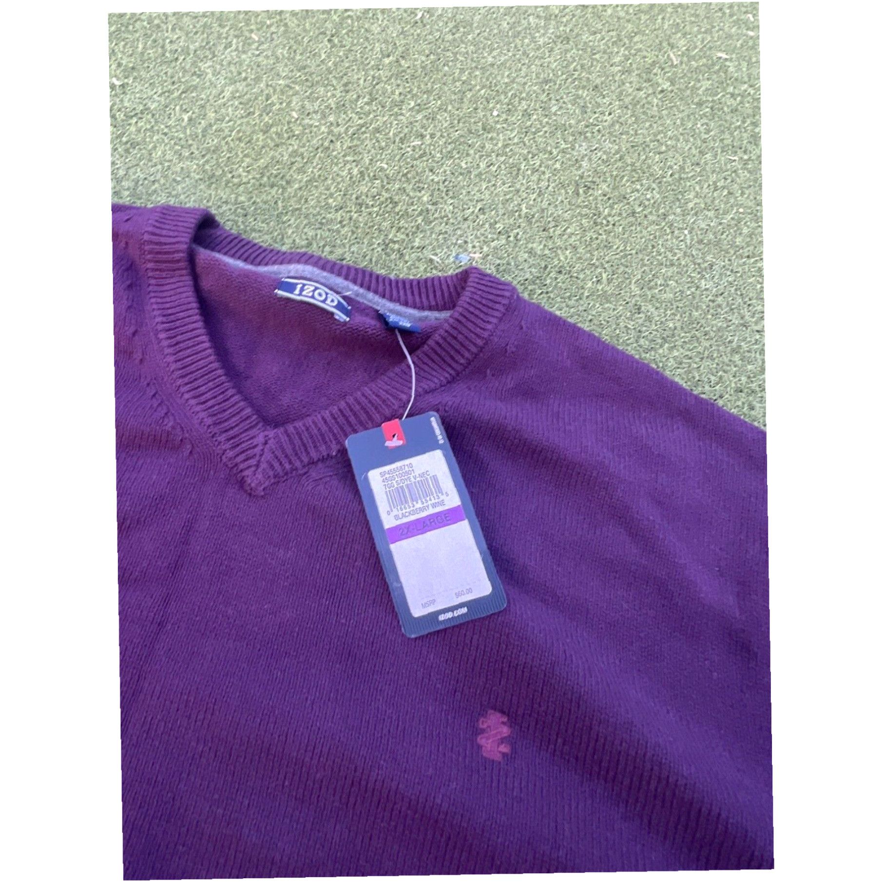 Izod Izod Men's Size 2XL Classic Fit V-Neck Sweater - Purple (BlackBerry Wine) - NEW Size US XXL / EU 58 / 5 - 6 Thumbnail