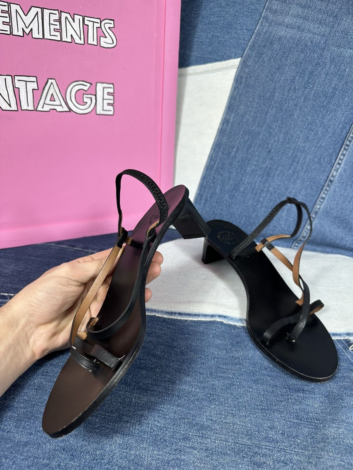 ATP Atelier ATP Atelier Nashi 50 Black Leather Sandals Heels Thin Strap Size US 9 / IT 39 - 8 Thumbnail