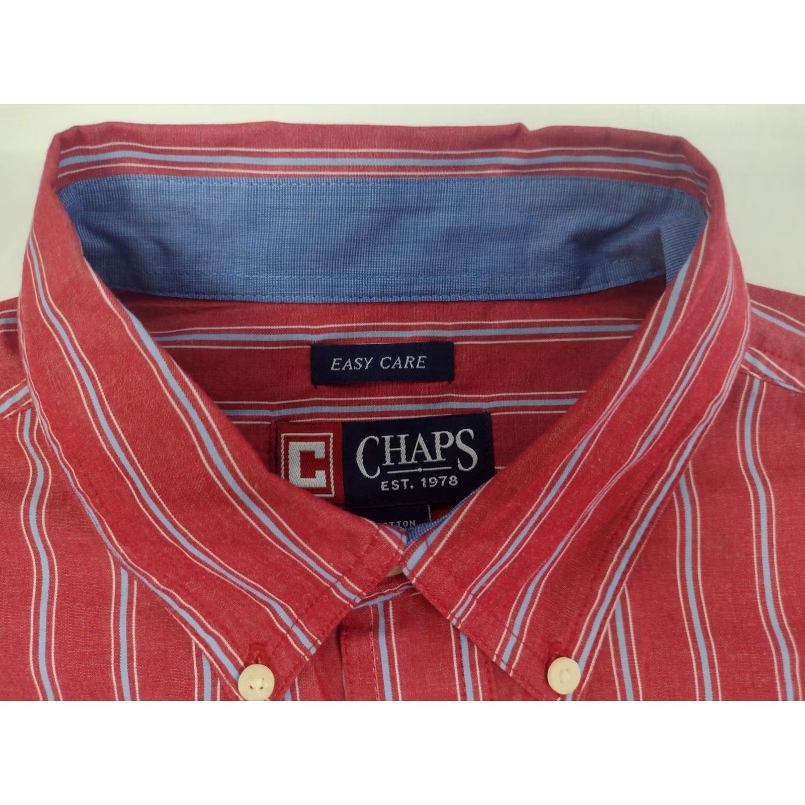 Chaps Chaps Shirt Men Long Sleeve Red/Blue Stripe Button-Down Size M Regular Collar Button-Up #1688 Clothing, Colorful, 60% Cotton/40% Polyester, Easy Care Size US M / EU 48-50 / 2 - 3 Thumbnail