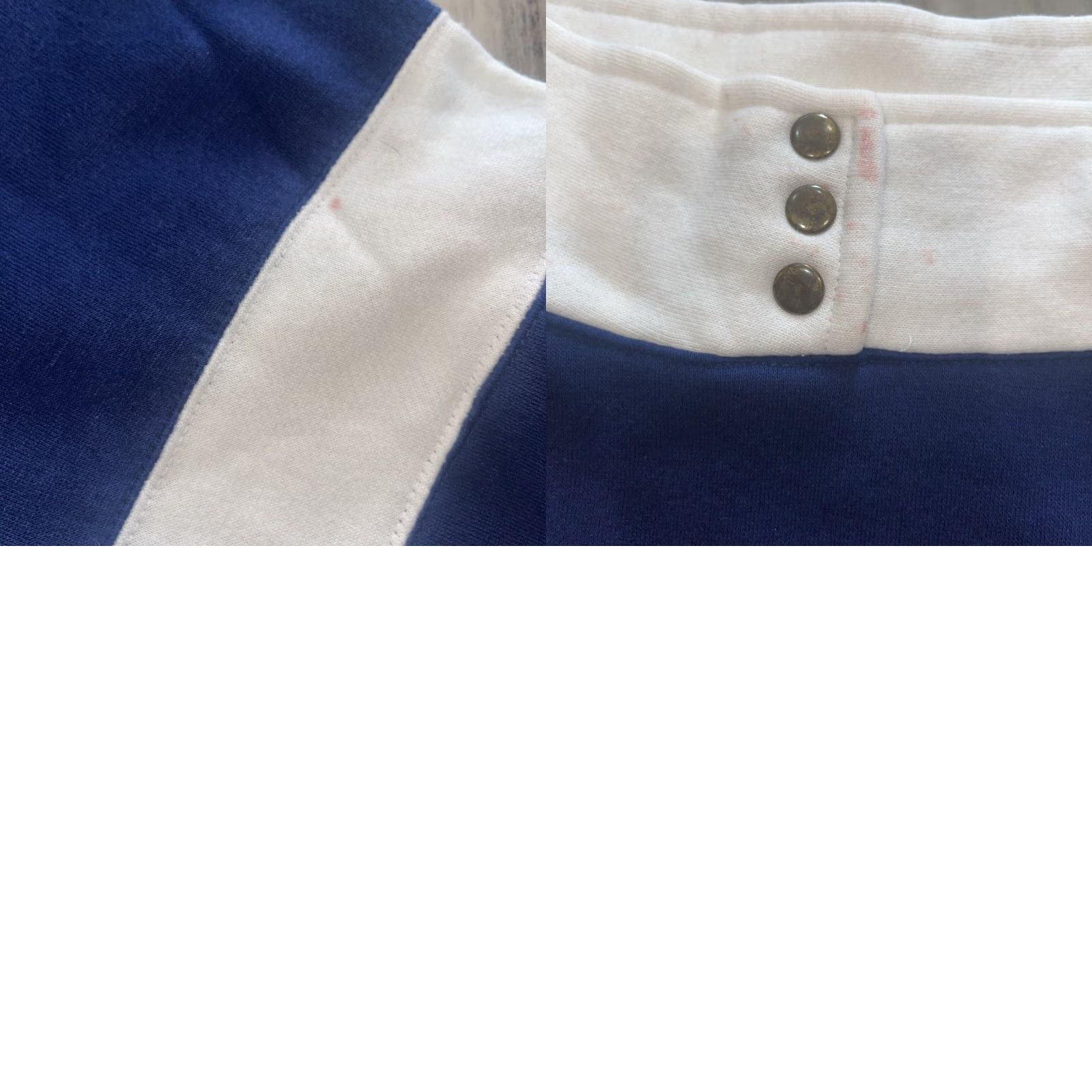 Noah VINTAGE Mister Noah Sweatshirt Women 20W Pullover Mock Neck Striped Nautical Athletic Classic Navy Blue Yellow White Pocket Snaps Fleece Lightweight Size 3XL / US 20-22 - 8 Thumbnail