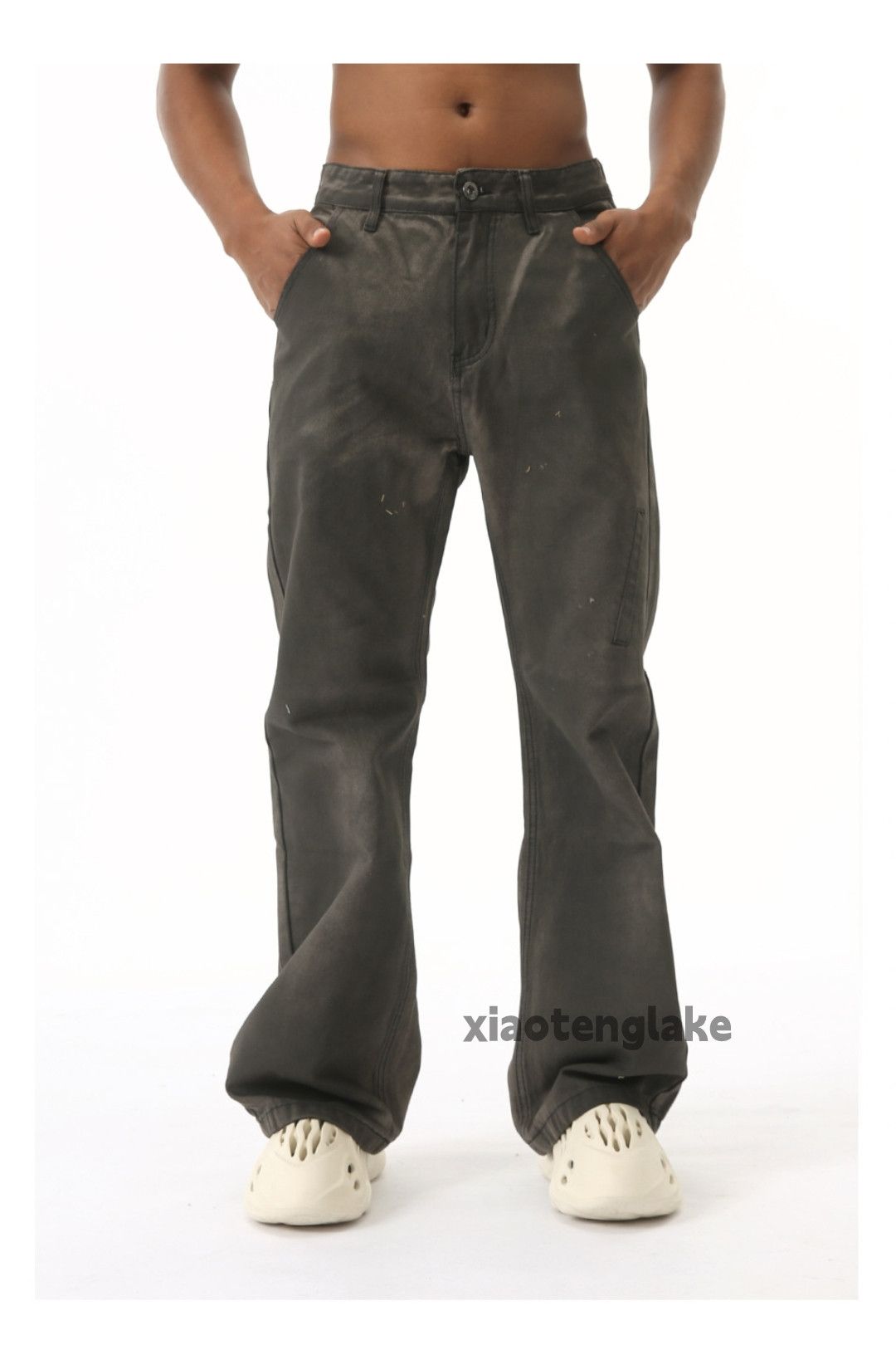 Jean × Vintage washed faded stain punk grunge zipper flared jeans Size US 33 - 2 Thumbnail