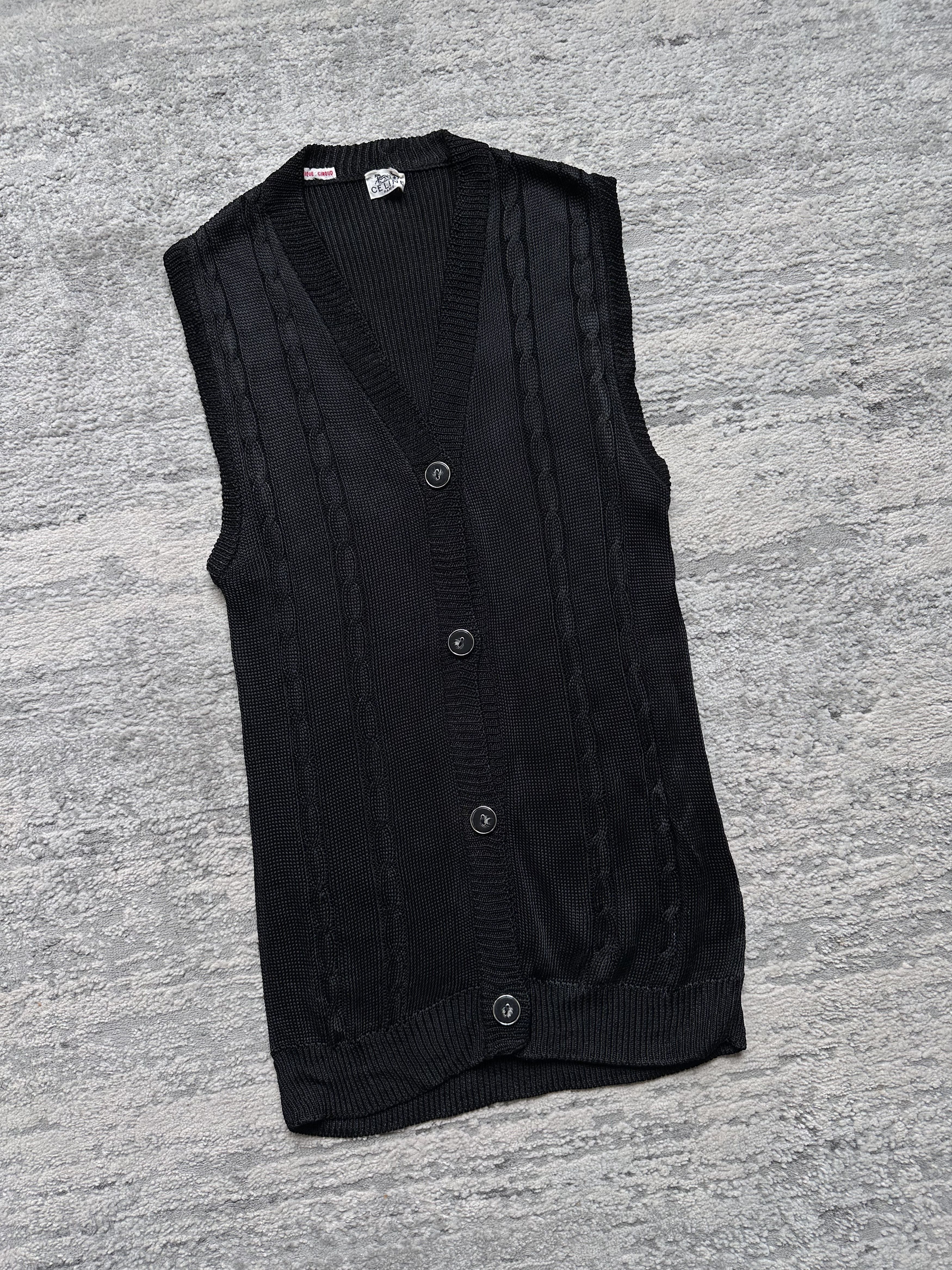 Celine Celine Paris Knit Cable Vest Black Button Up Vintage Size M / US 6-8 / IT 42-44 - 2 Thumbnail