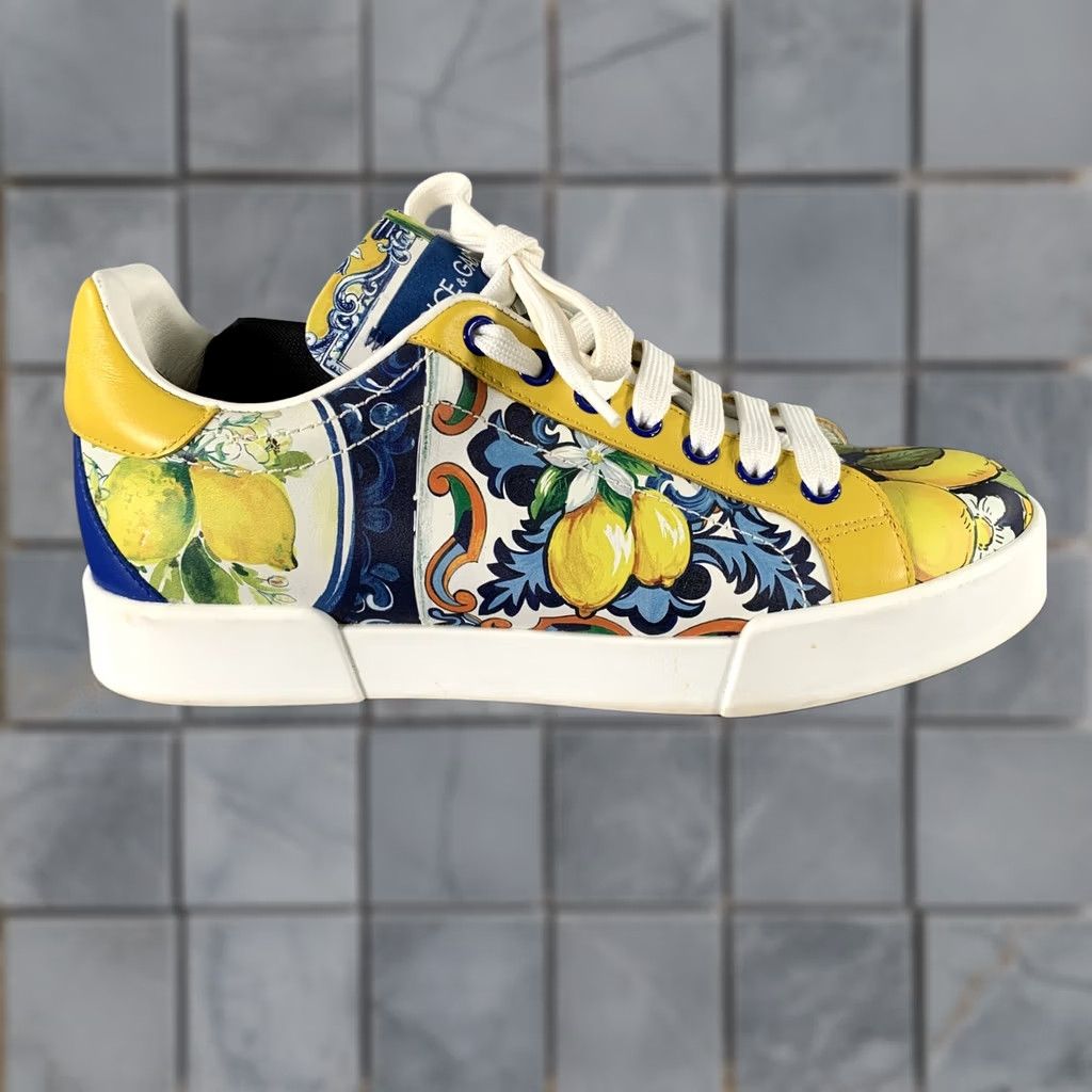 Dolce & Gabbana DOLCE & GABBANA Leather Sneakers Low Top Size 7 Yellow Blue Floral Size M / US 6-8 / IT 42-44 - 1 Thumbnail