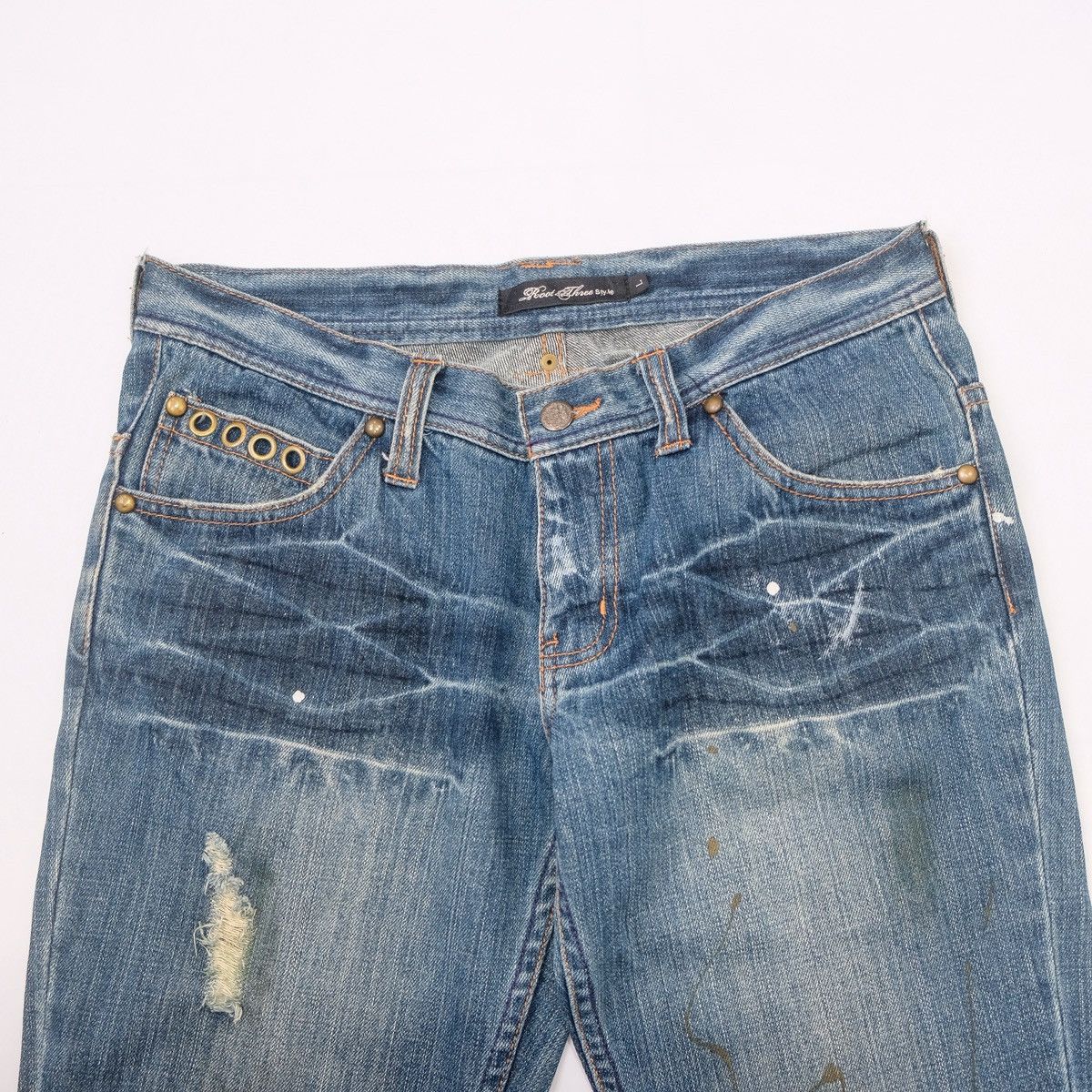 Japanese Brand Root Three paint splatter distressed flared jeans Size US 30 / EU 46 - 4 Thumbnail