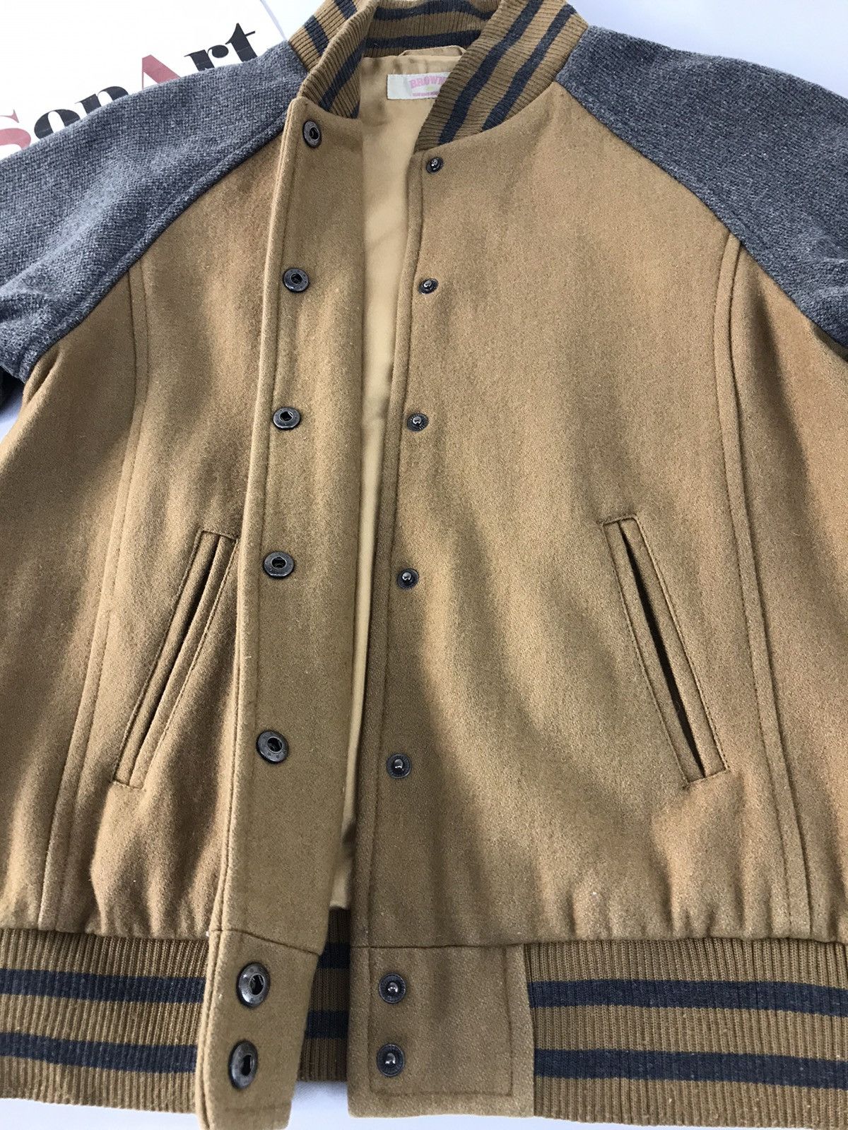 Japanese Brand Vintage Browny Varsity Jacket Double Pocket Snap Button Size S / US 4 / IT 40 - 4 Thumbnail