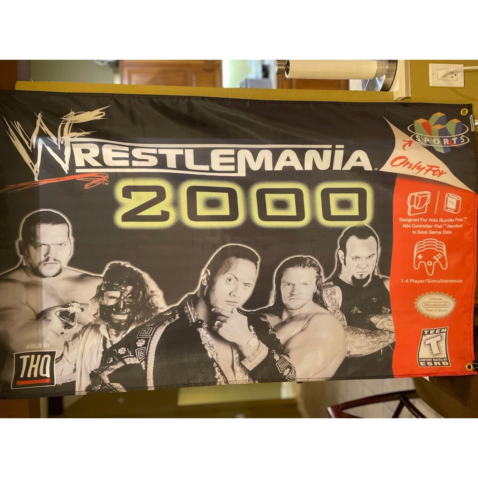 Nintendo WWF Wrestlemania 2000 Nintendo N64 5ft Flag Poster 1999 Rock Size ONE SIZE - 1 Thumbnail