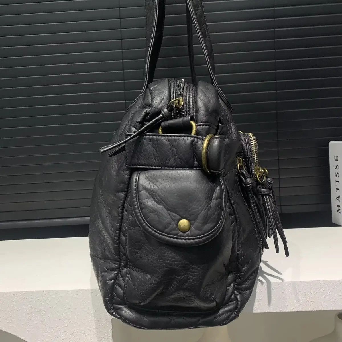 Vintage Retro Capacity y2k Multi Pocket Shoulder PU Leather Bag Size ONE SIZE - 6 Thumbnail