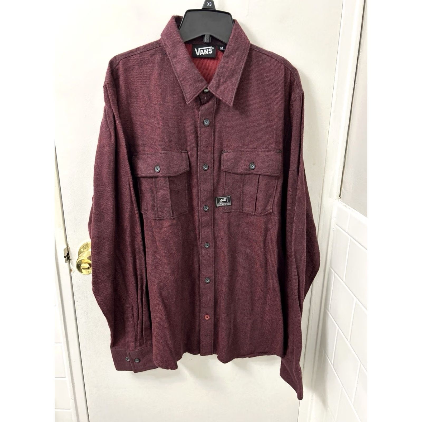 Vans VANS Shirt Mens M Red Burgundy Flannel Long Sleeve Button Down Logo Chest Pocket Outdoor Army 90s Style Mens Size US M / EU 48-50 / 2 - 2 Thumbnail