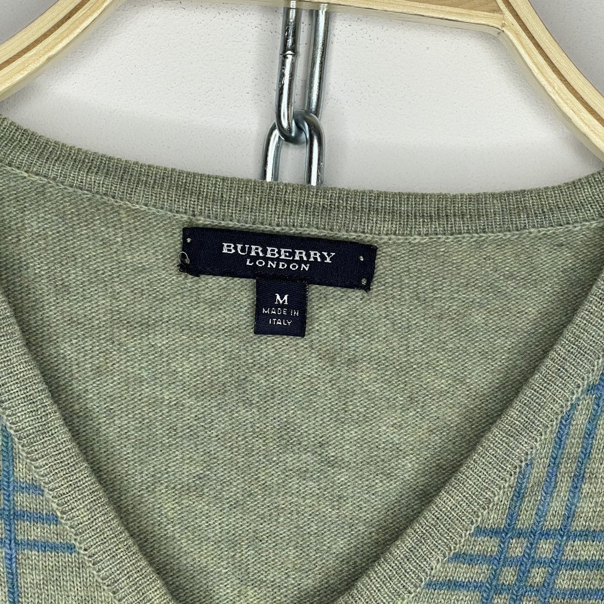 Burberry × Vintage Vintage Burberrys Wool Vest Sweater V-Neck Green Nova Check Size US M / EU 48-50 / 2 - 4 Thumbnail