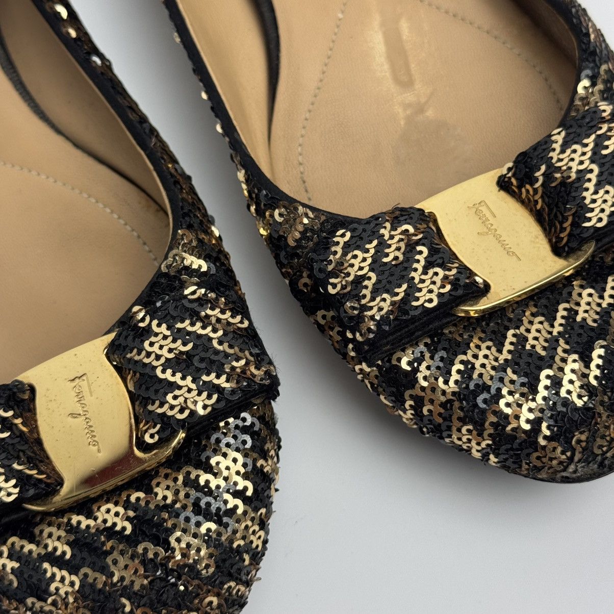Salvatore Ferragamo Salvatore Ferragamo Varina Coo Ballet Flats Black & Gold🖤✨ Size US 6 / IT 36 - 4 Thumbnail