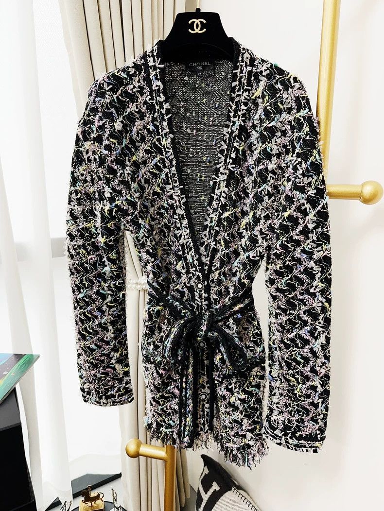 Chanel Chanel 22P black background illusion wavy tassel knitted c Size XXS / US 00 / IT 34 - 1 Thumbnail