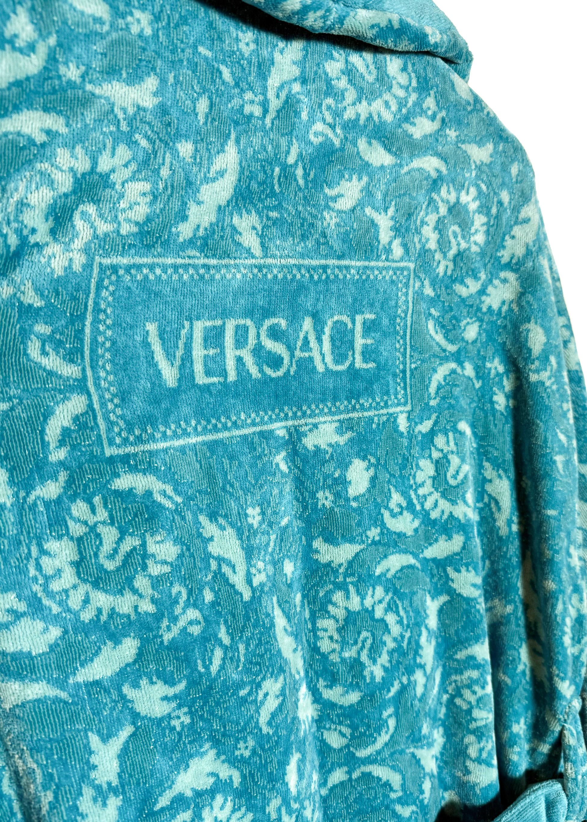 Versace Versace Turquoise Blue Barocco Jacquard 90s Logo Bathrobe Size ONE SIZE - 7 Thumbnail