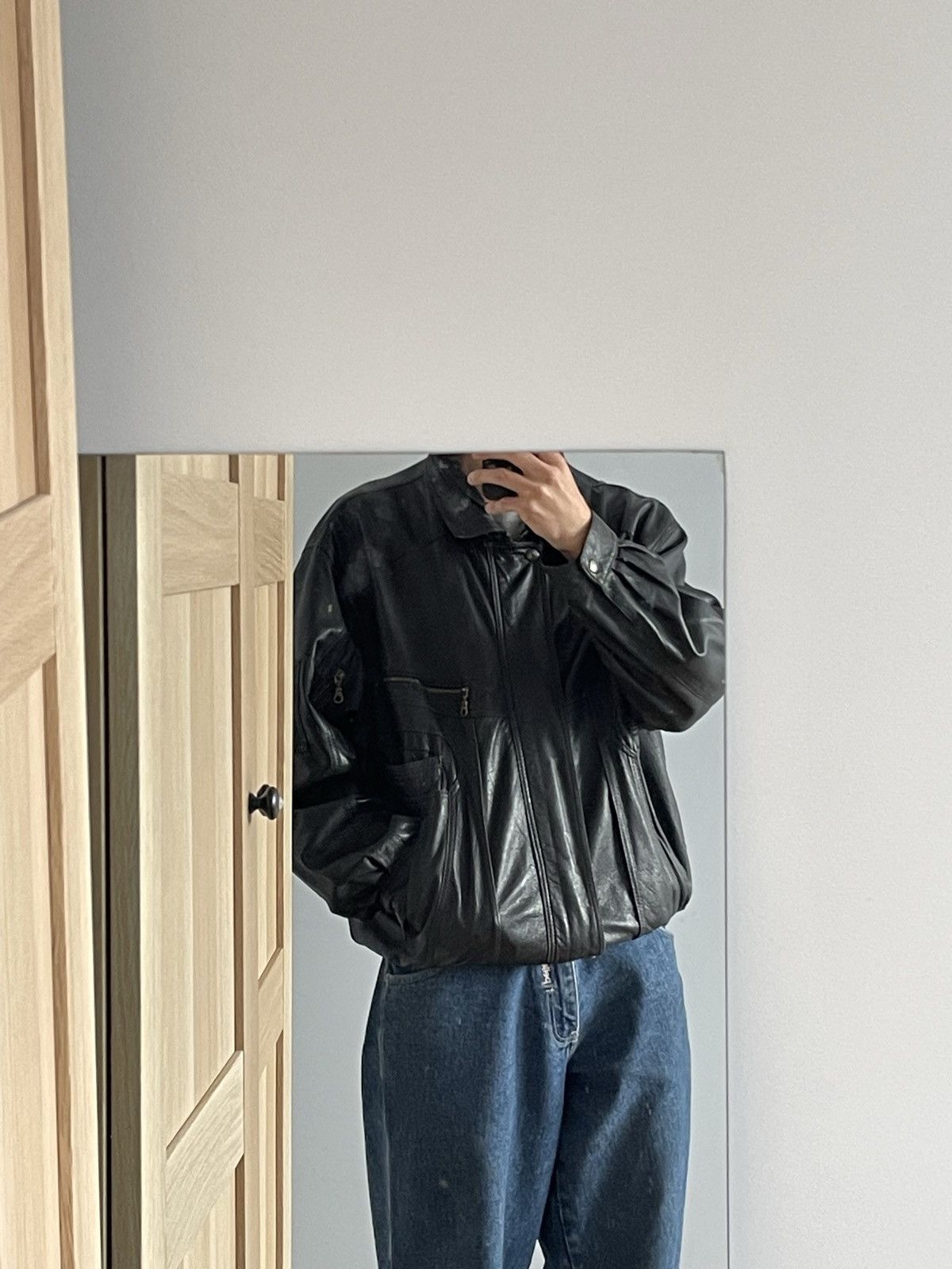 Vintage Vintage Y2k Black Real Leather Zip Bomber Jacket Avant Garde Size US XL / EU 56 / 4 - 2 Thumbnail