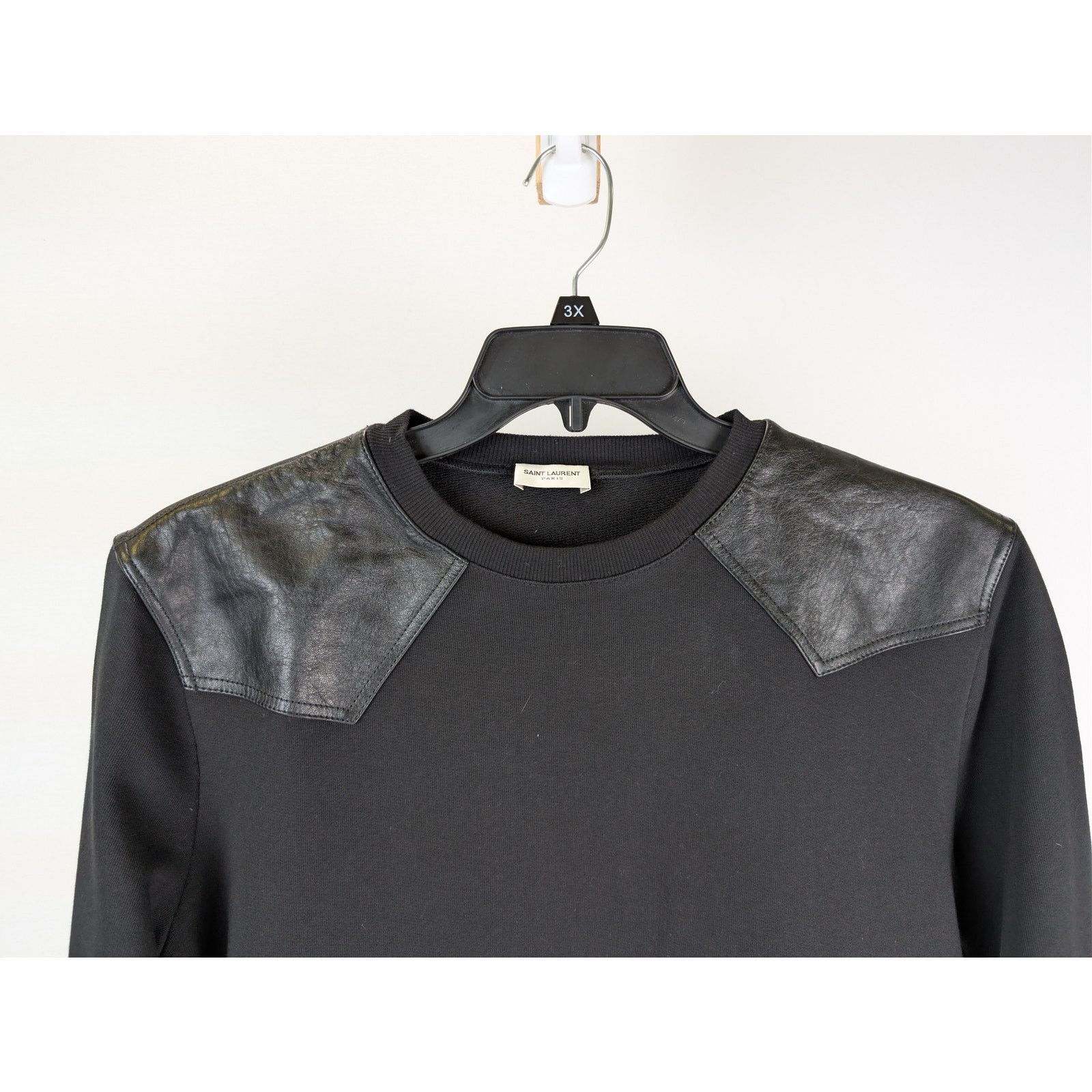 Saint Laurent Paris o1rshd1 CC20 cotton crewneck sweatshirt with lamb leather Size US M / EU 48-50 / 2 - 3 Thumbnail