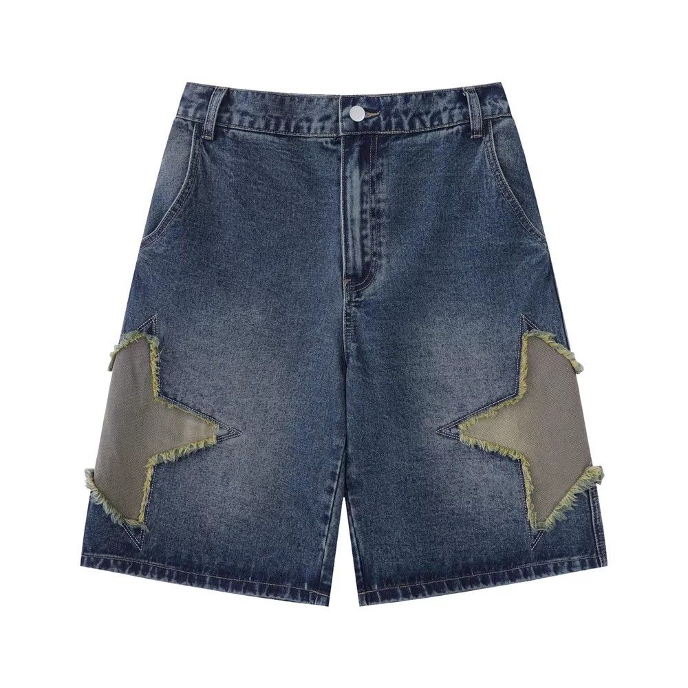 Japanese Brand × Vintage Men's loose straight denim shorts with star embroidery Size US 32 / EU 48 - 1 Thumbnail