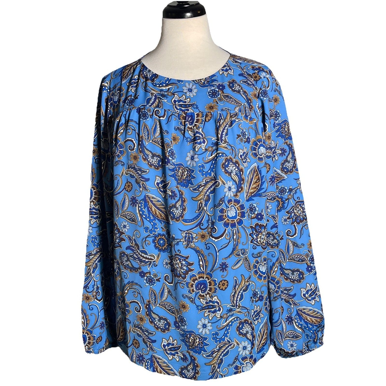J. Jill J.Jill Top Medium Blue Teal Polyester Floral Tunic Size M / US 6-8 / IT 42-44 - 1 Thumbnail