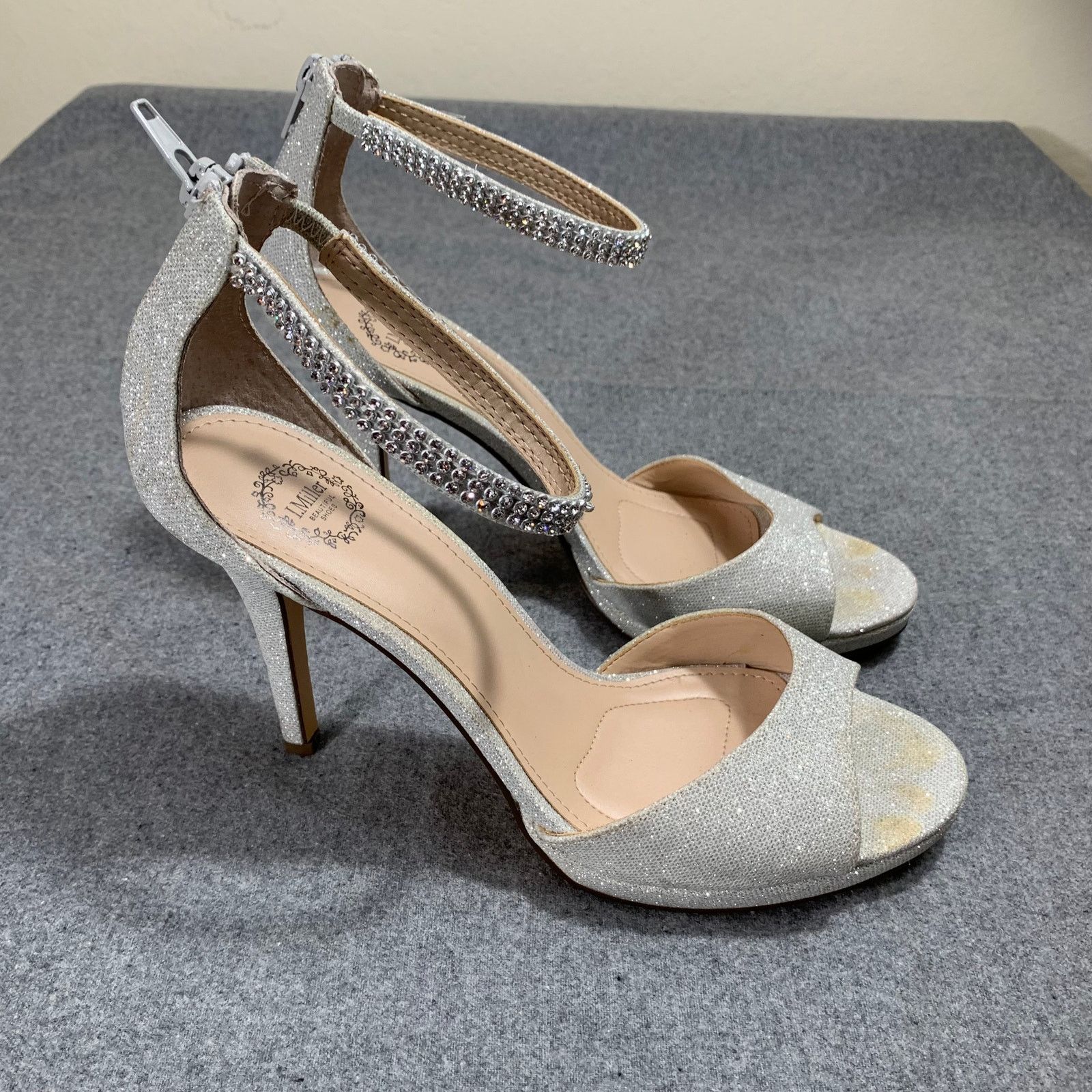 Other Women Heel Ankle Strap Size 8.5 Silver Sparkle Back Zip Size US 8.5 / IT 38.5 - 1 Thumbnail