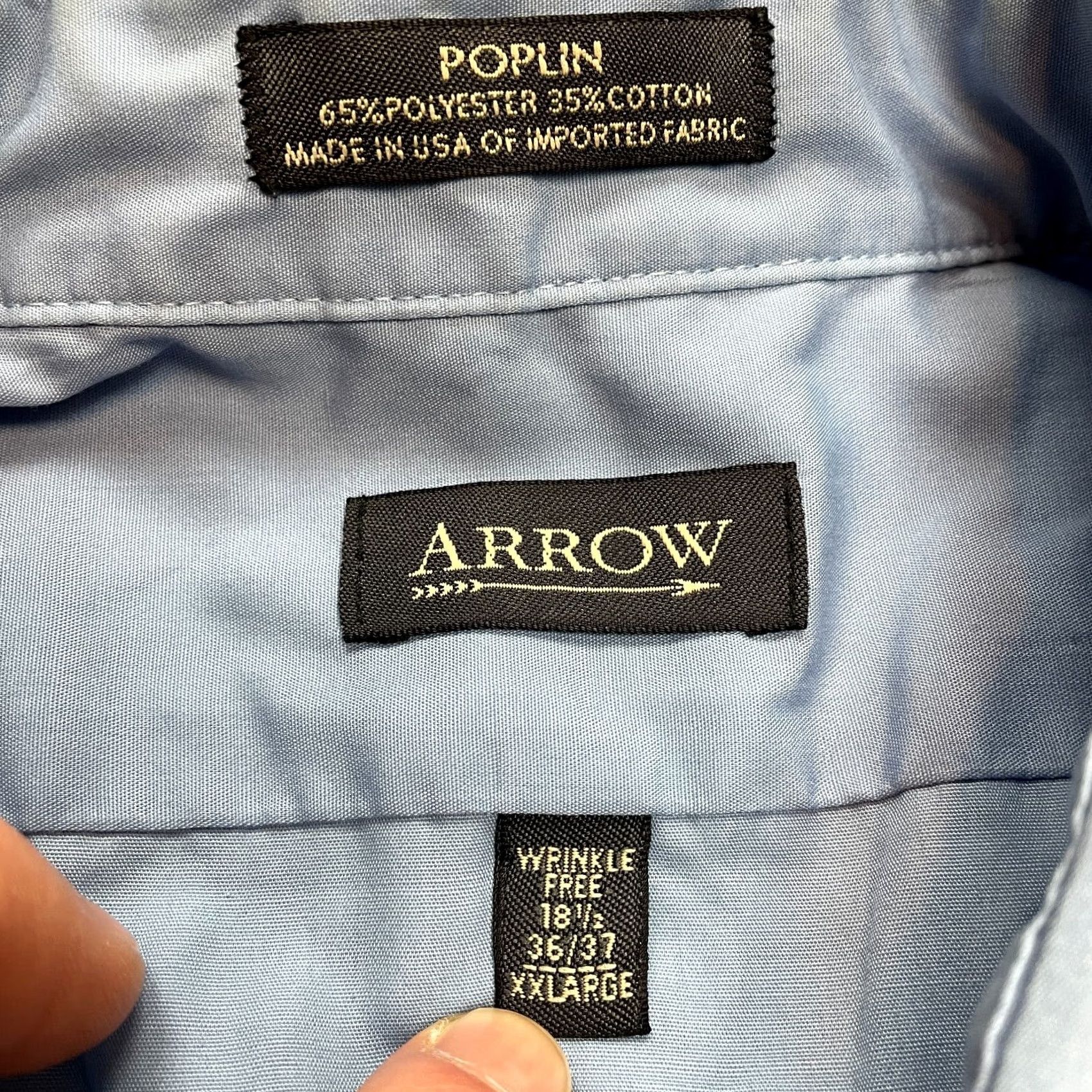 Arrow VINTAGE Arrow Button-Down Shirt Mens 2XL Light Blue Solid Long Sleeve Polin Size US XXL / EU 58 / 5 - 3 Thumbnail
