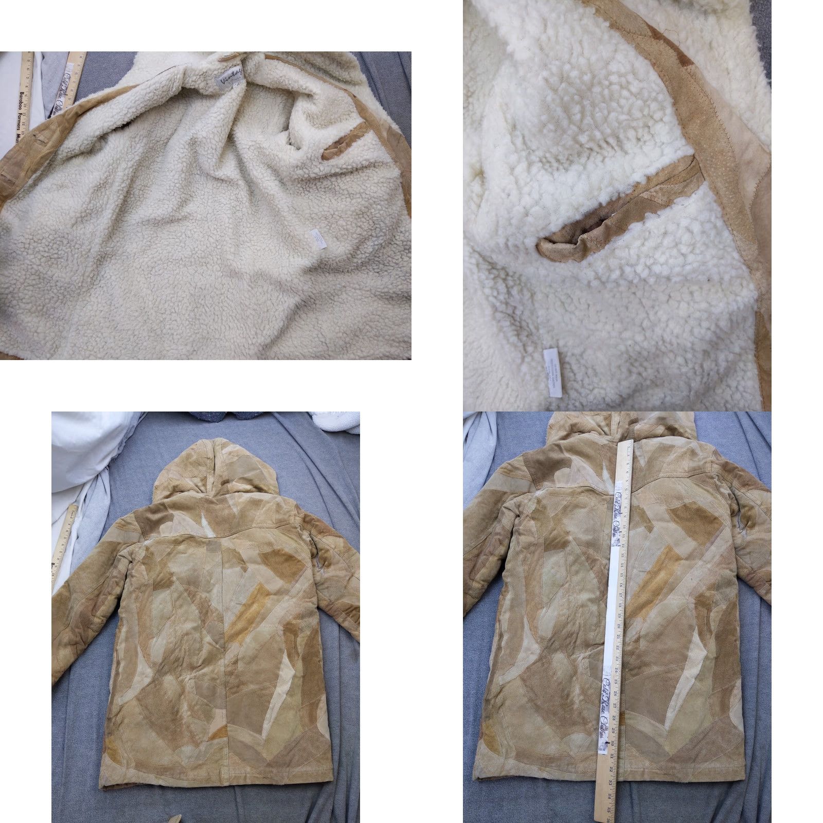 Vintage VINTAGE Leather Coat Womens M Beige Hooded Patchwork Shearling Lined Parka Size M / US 6-8 / IT 42-44 - 8 Thumbnail