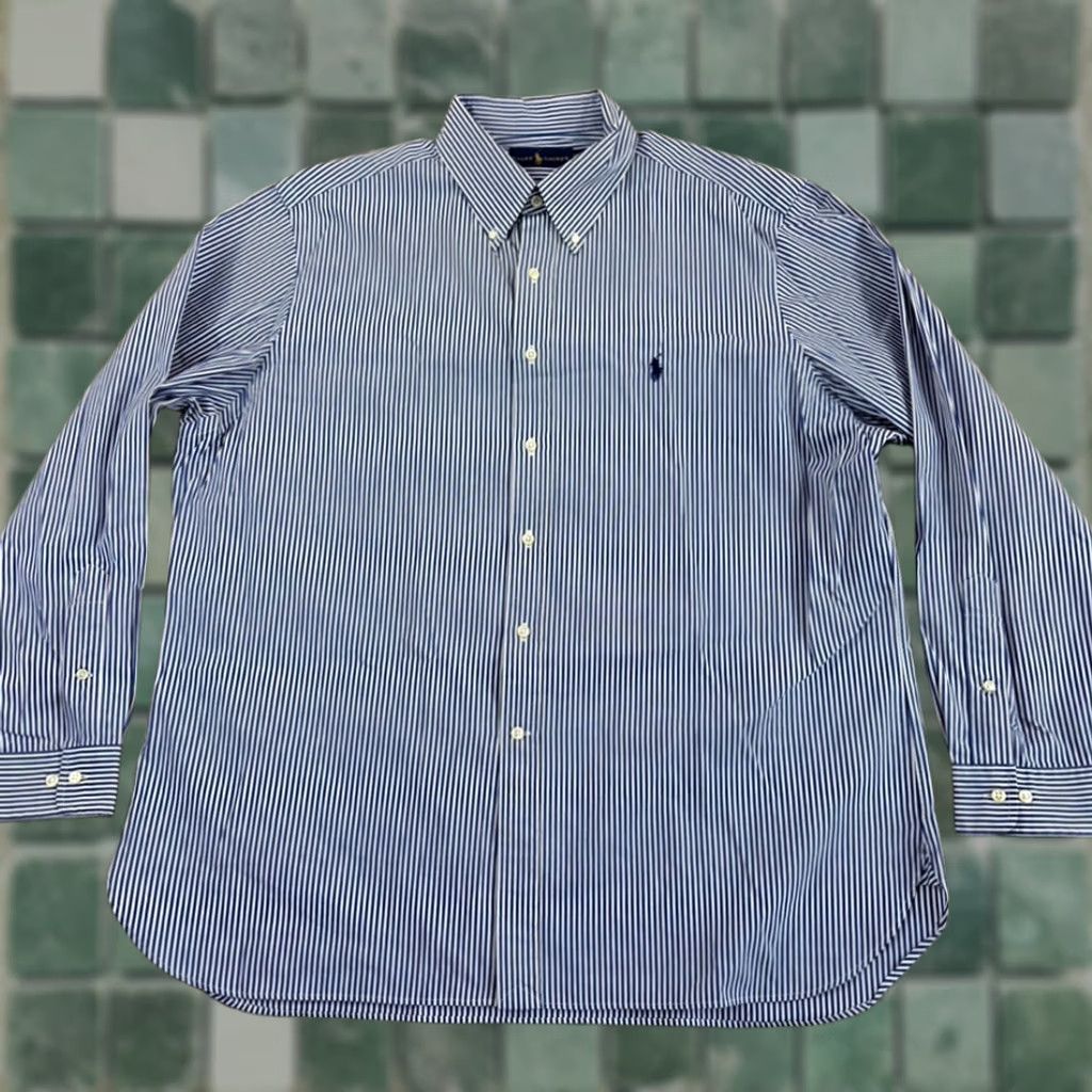 Polo Ralph Lauren VINTAGE Polo Ralph Lauren Shirt Blue White Striped Men XL 17.5 34/35 Preppy Pony Size US XL / EU 56 / 4 - 1 Thumbnail