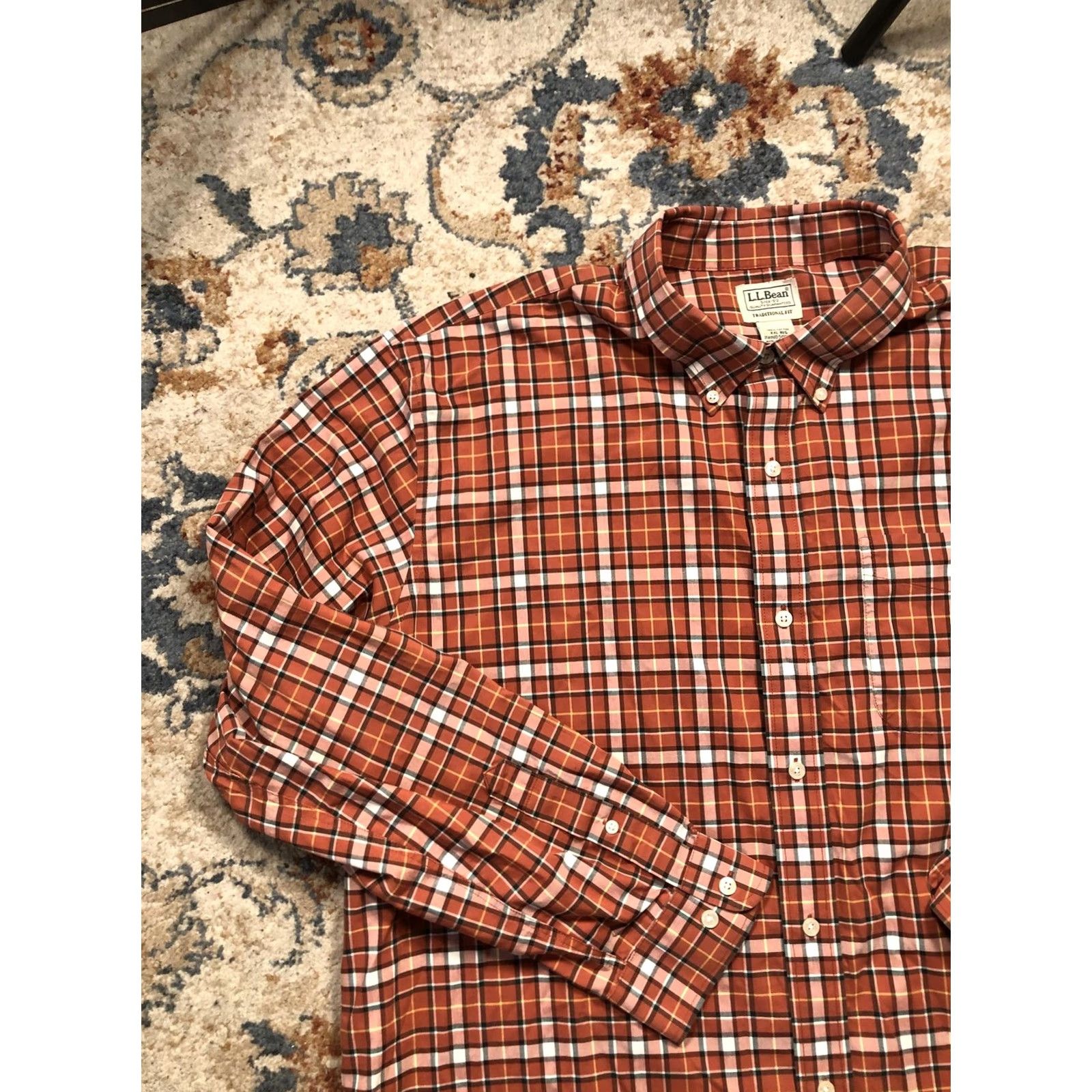 Vintage L.L.Bean Shirt Mens 2XL Orange Plaid Button-Down Cotton Traditional Fit Long Sleeve Size US XXL / EU 58 / 5 - 3 Thumbnail