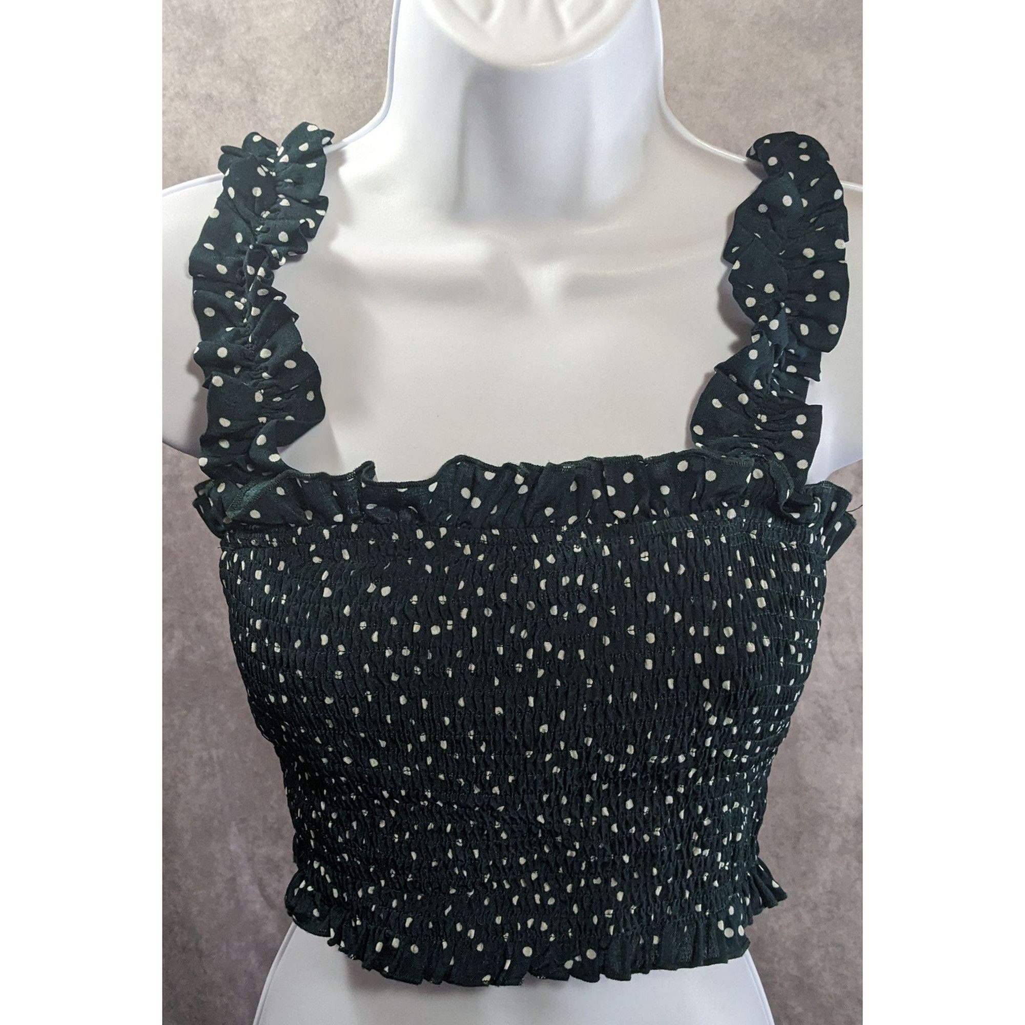 Other Summer Festival Green Polka Dot Smocked Crop Top With Ruffle Size XXL / US 16-18 / IT 52-54 - 5 Thumbnail