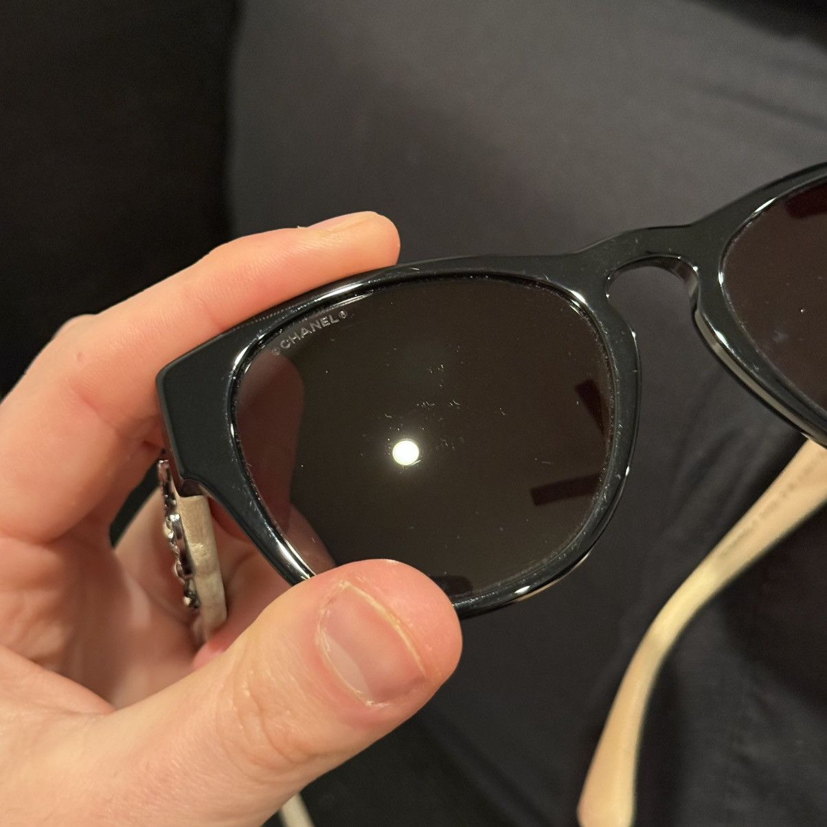 Chanel Chanel 5455-Q-B Black Acetate & Beige Leather Sunglasses Size ONE SIZE - 14 Thumbnail