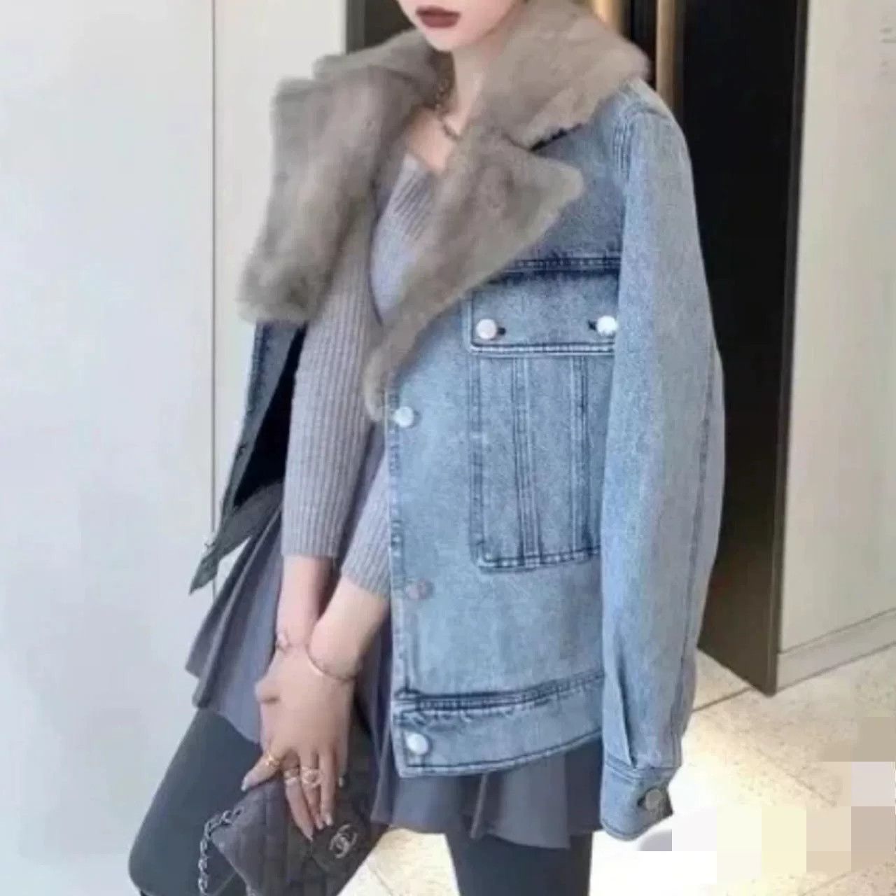 Prada Prada Mink Collar Blue Denim Jacket Size S / US 4 / IT 40 - 1 Thumbnail