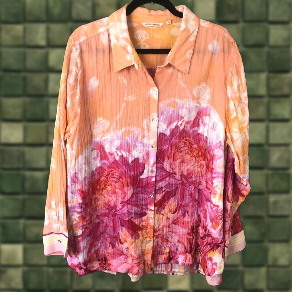 Soft Surroundings Soft Surroundings Shirt Womens 2X Multicolor Floral Button-Up Sheer Tunic Beach Bohemian Lightweight Lined Long Sleeve Collared - Mens/Girls? Size XXL / US 16-18 / IT 52-54 - 1 Thumbnail